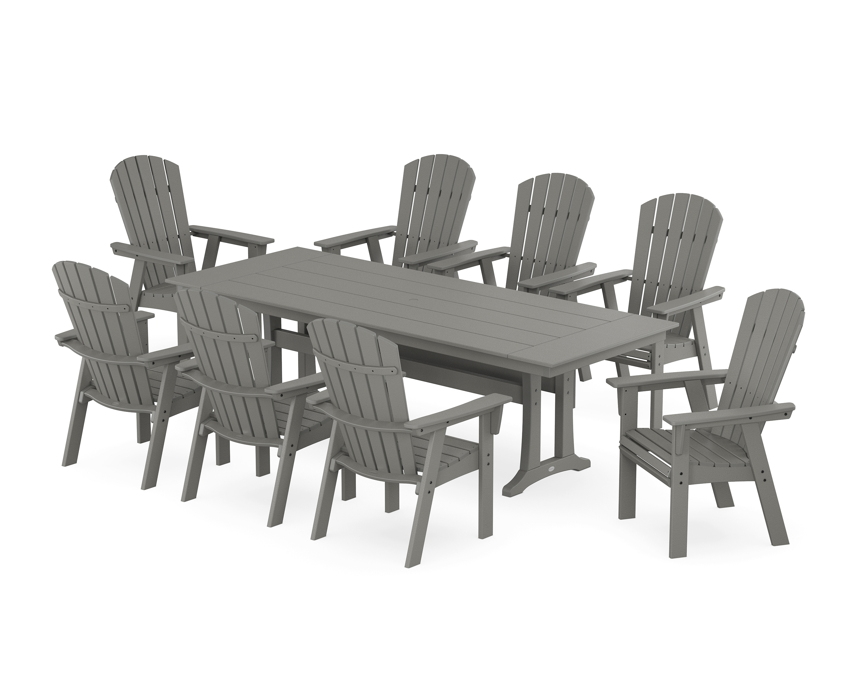 POLYWOOD Nautical 9-Piece Curveback Adirondack Farmhouse Dining Set with Trestle Legs