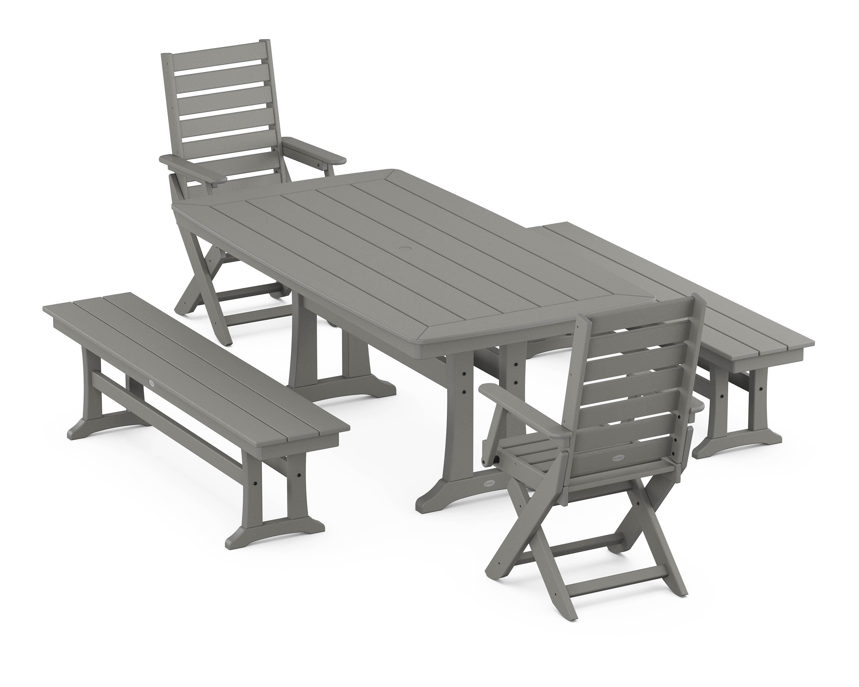 POLYWOOD Captain Folding Chair 5-Piece Dining Set with Trestle Legs