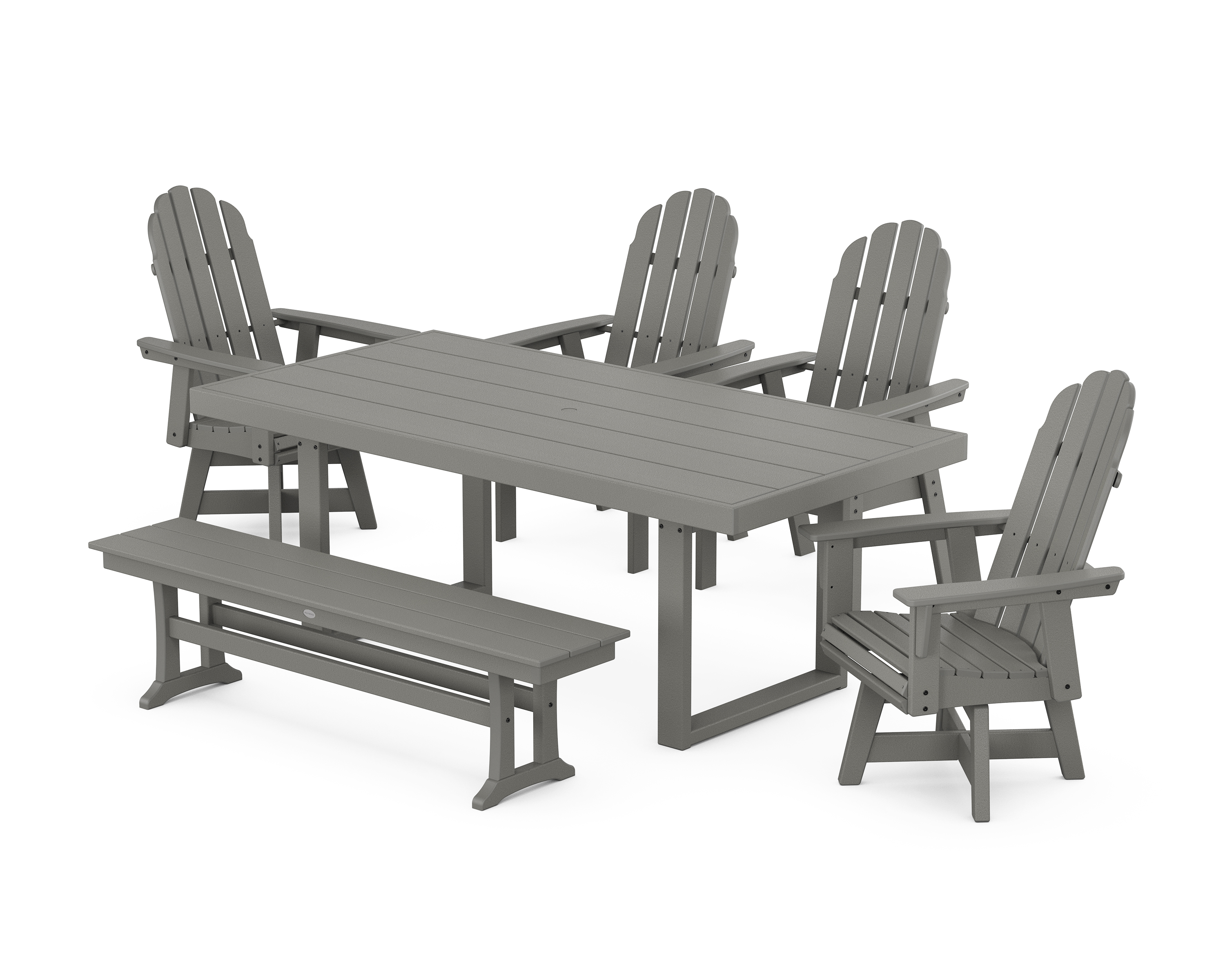 POLYWOOD Vineyard Curveback Adirondack Swivel Chair 6-Piece Dining Set with Bench