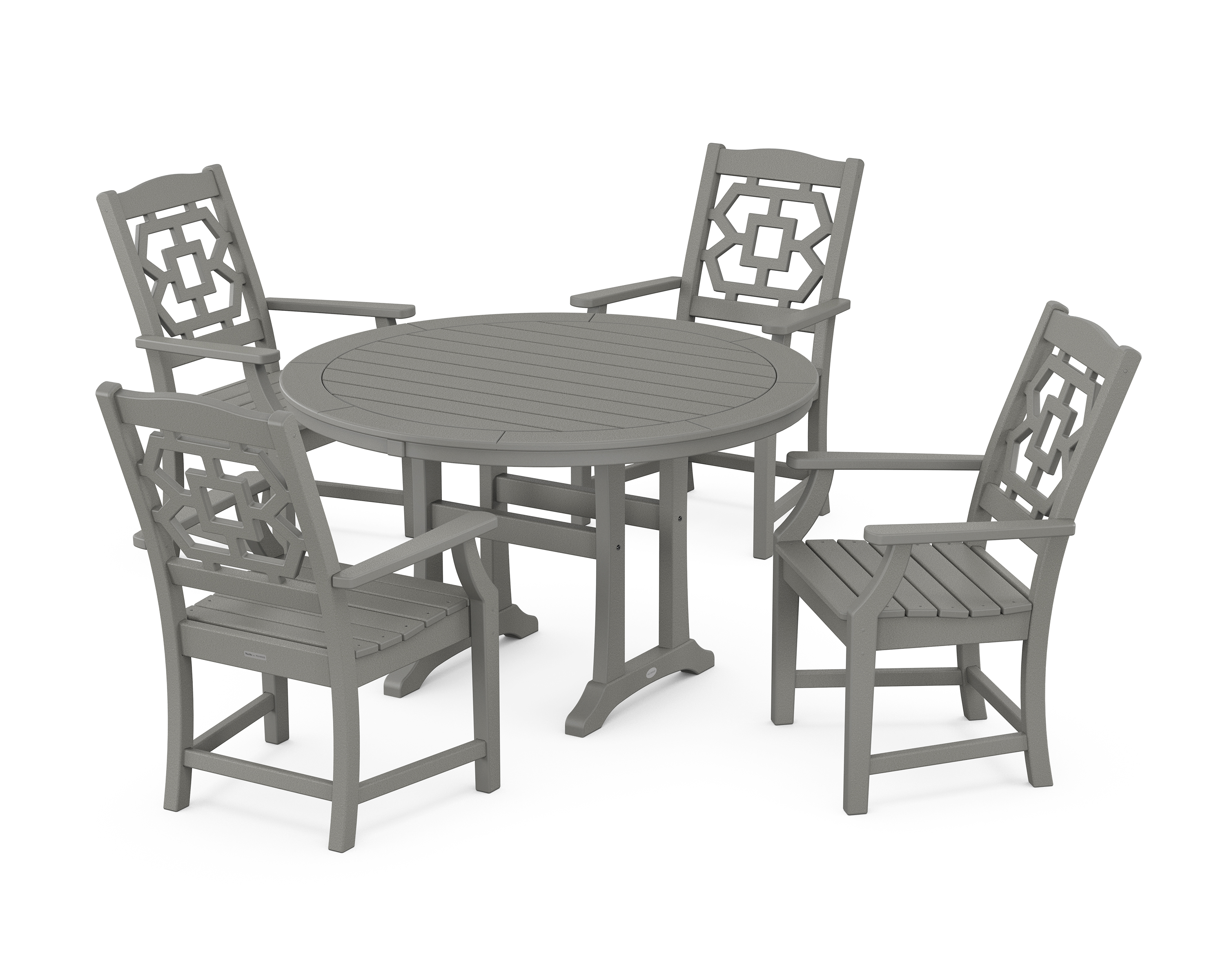 POLYWOOD Chinoiserie 5-Piece Round Dining Set with Trestle Legs
