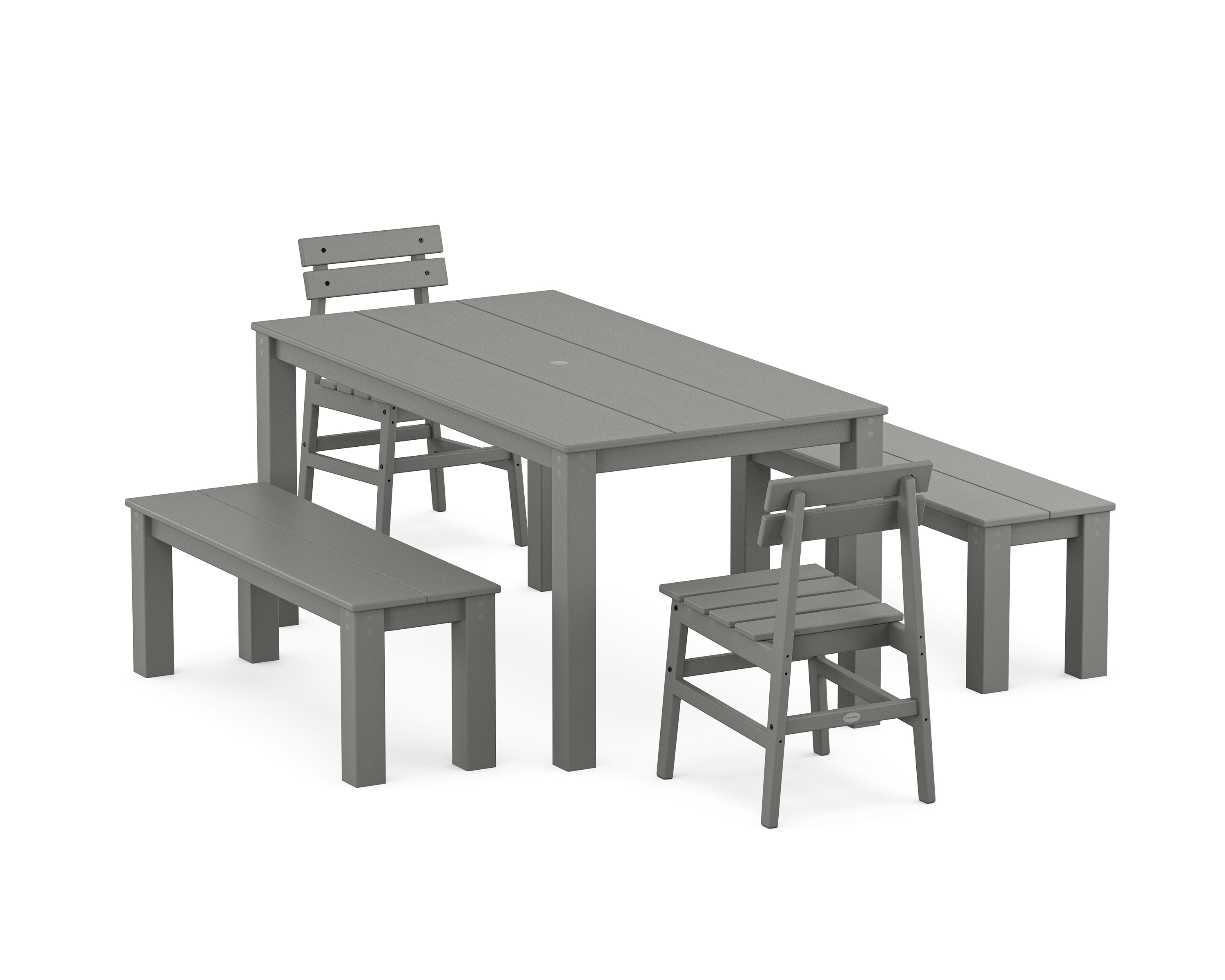 POLYWOOD Modern Studio Plaza Chair 5-Piece Parsons Dining Set with Benches