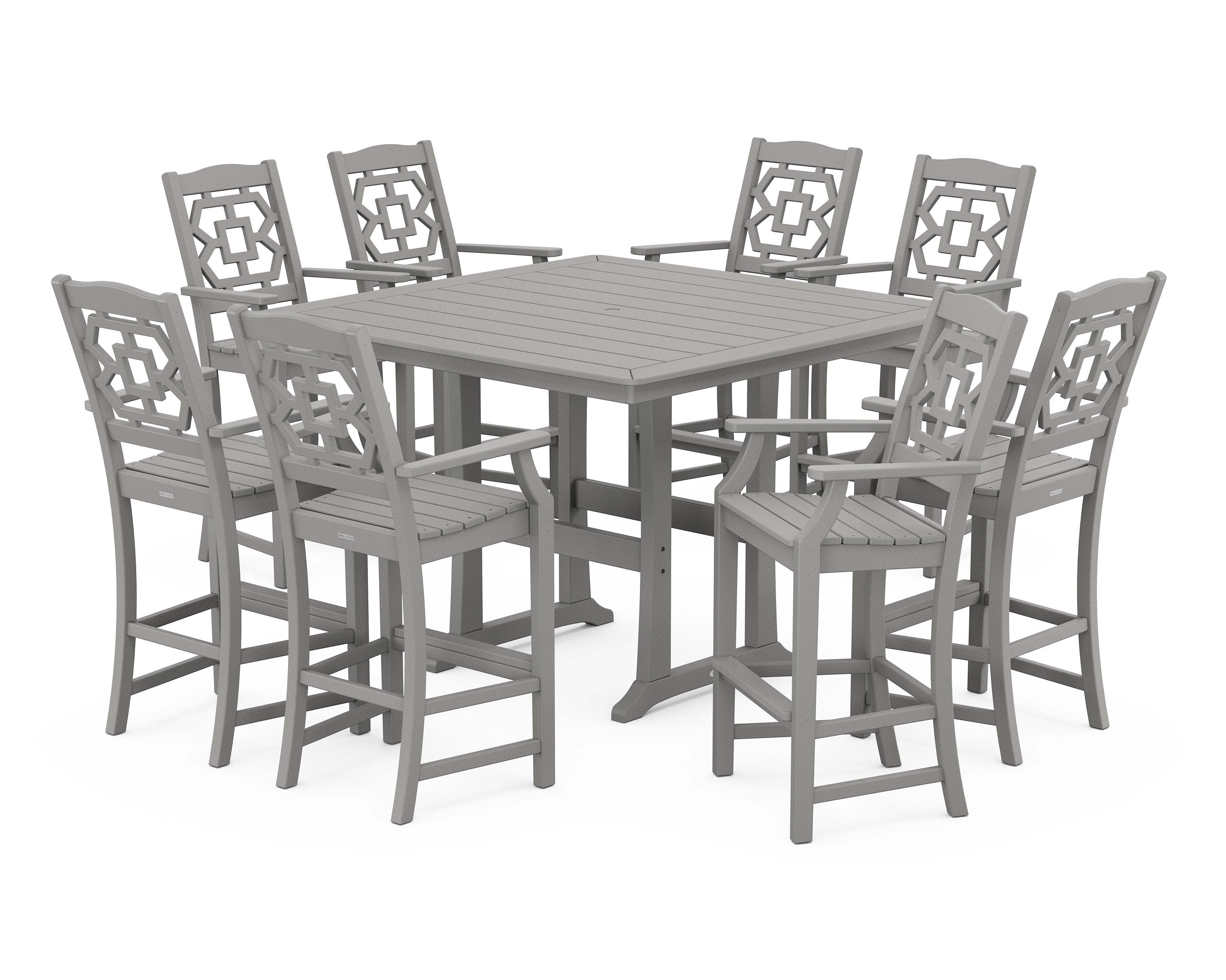 POLYWOOD Chinoiserie 9-Piece Square Bar Set with Trestle Legs