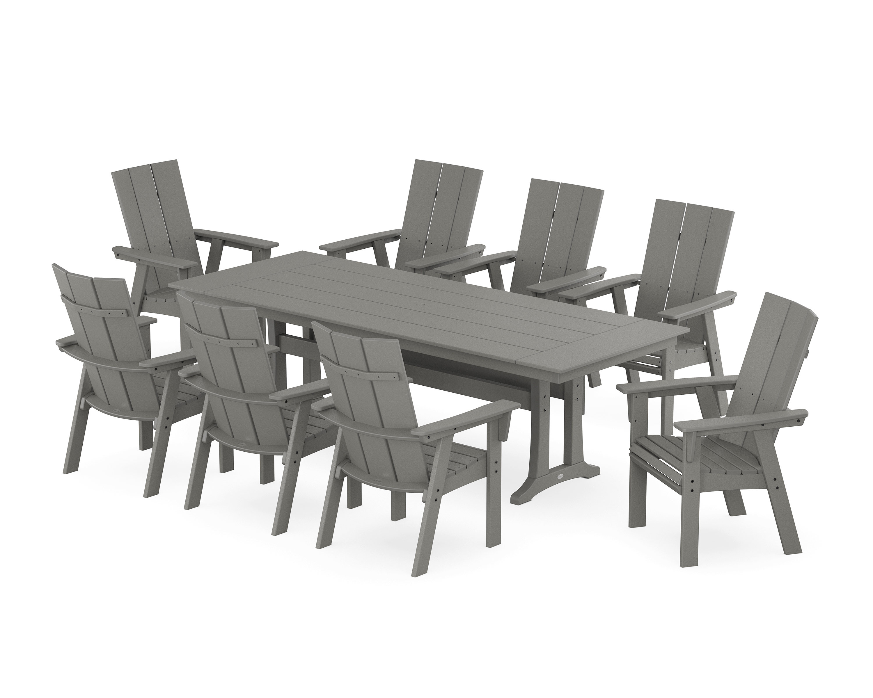 POLYWOOD Modern Curveback Adirondack 9-Piece Farmhouse Dining Set with Trestle Legs