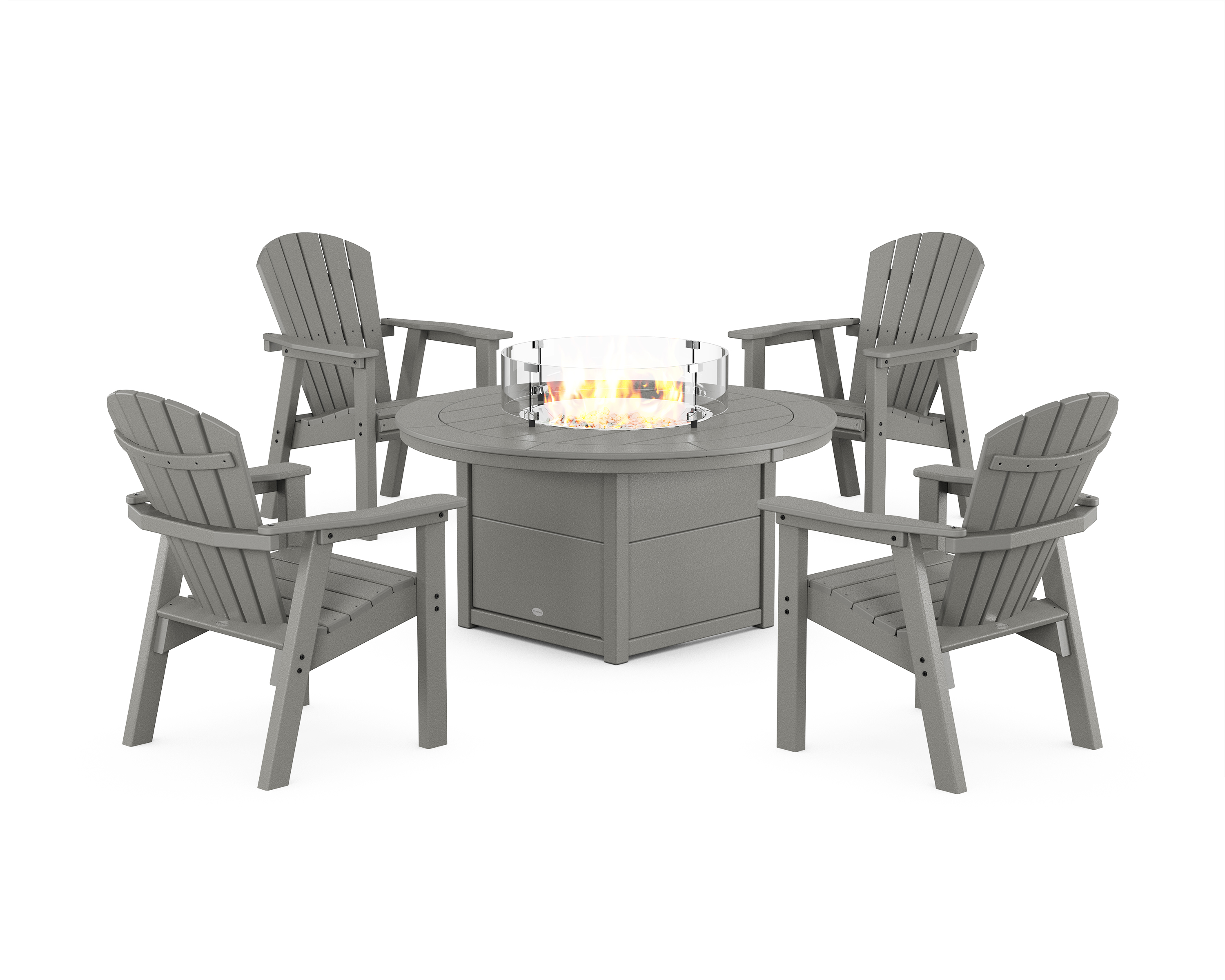 POLYWOOD Seashell 4-Piece Upright Adirondack Conversation Set with Fire Pit Table