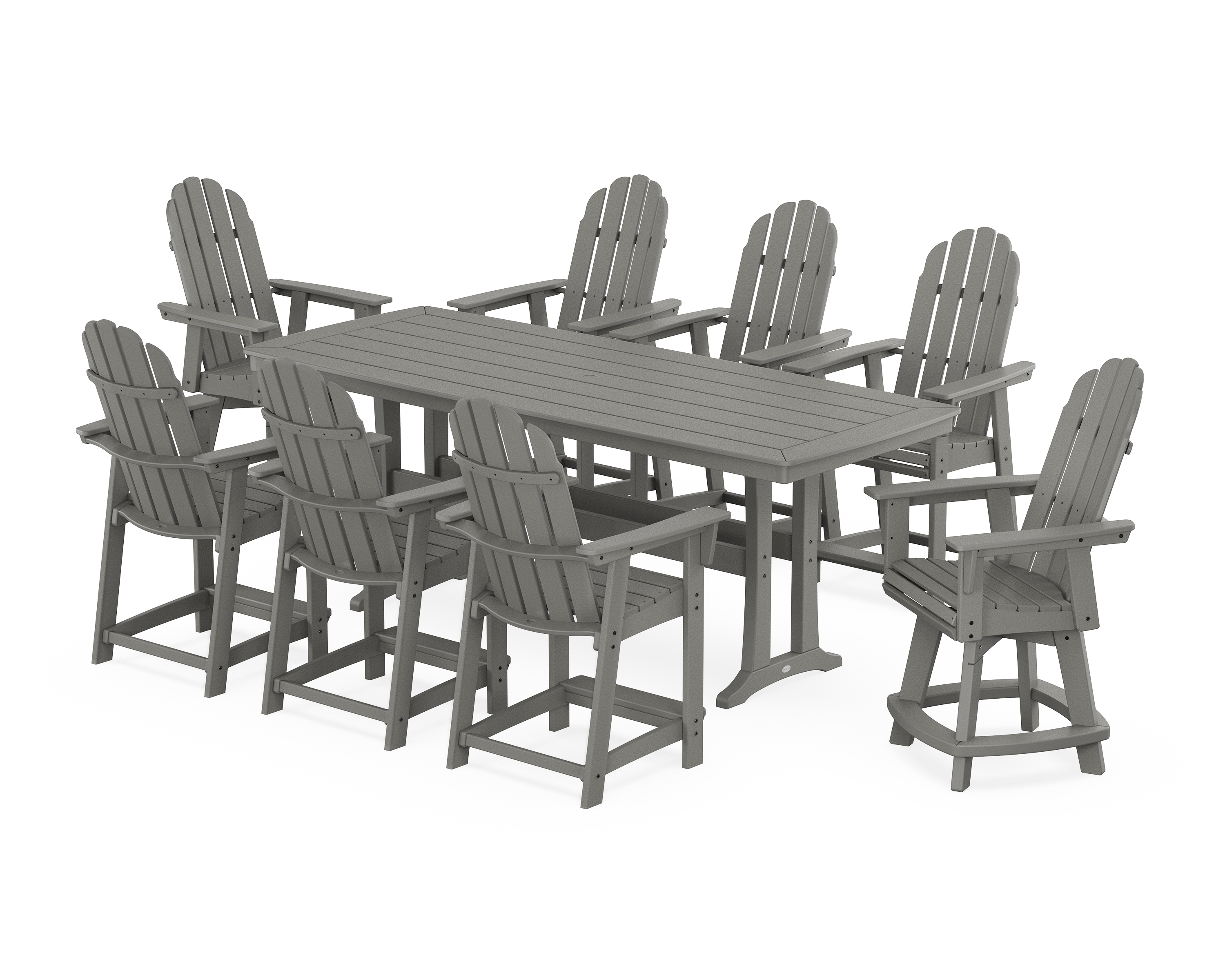 POLYWOOD Vineyard Curveback Adirondack Swivel 9-Piece Counter Set with Trestle Legs
