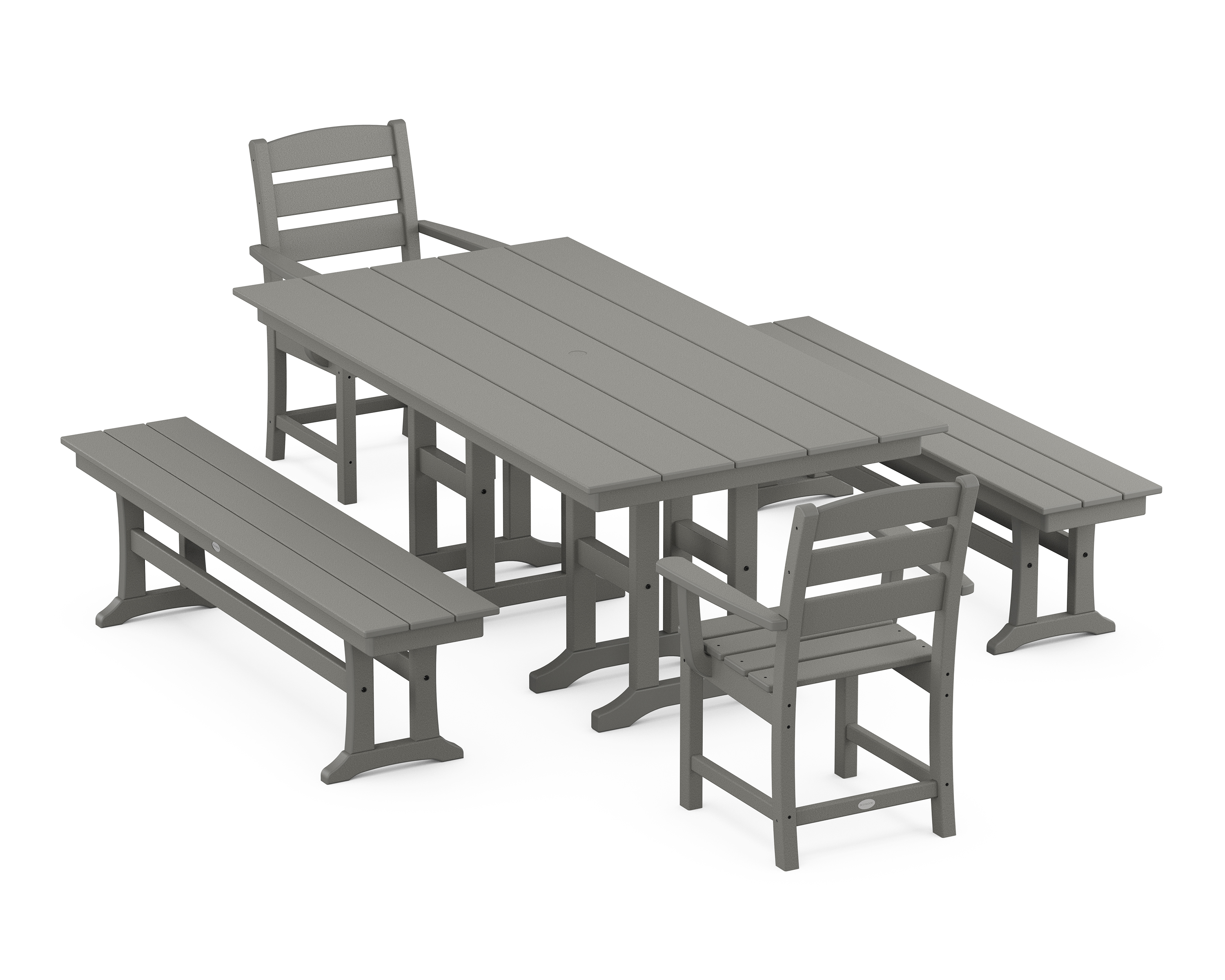 POLYWOOD Lakeside 5-Piece Farmhouse Dining Set with Benches