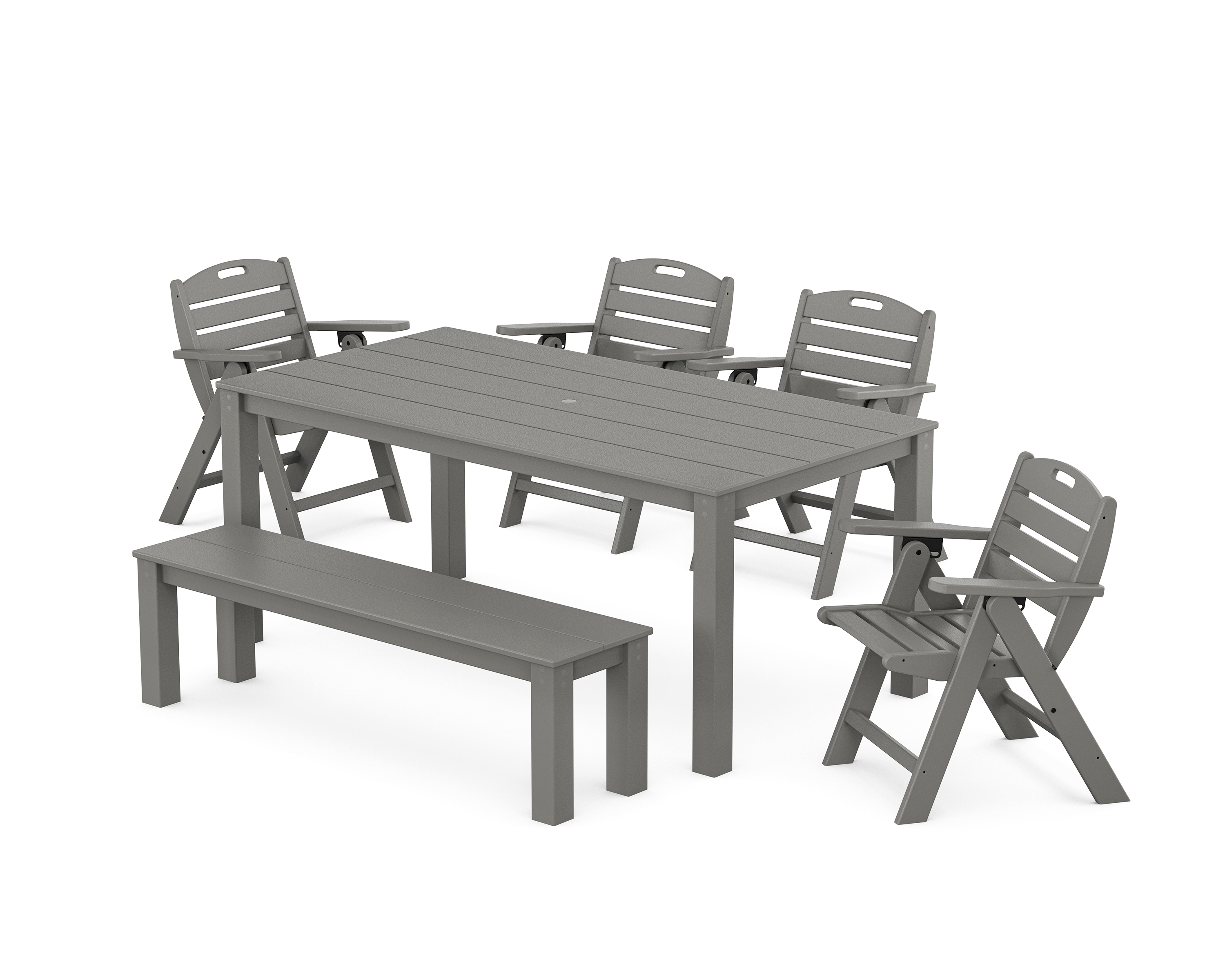 POLYWOOD Nautical Folding Lowback Chair 6-Piece Parsons Dining Set with Bench
