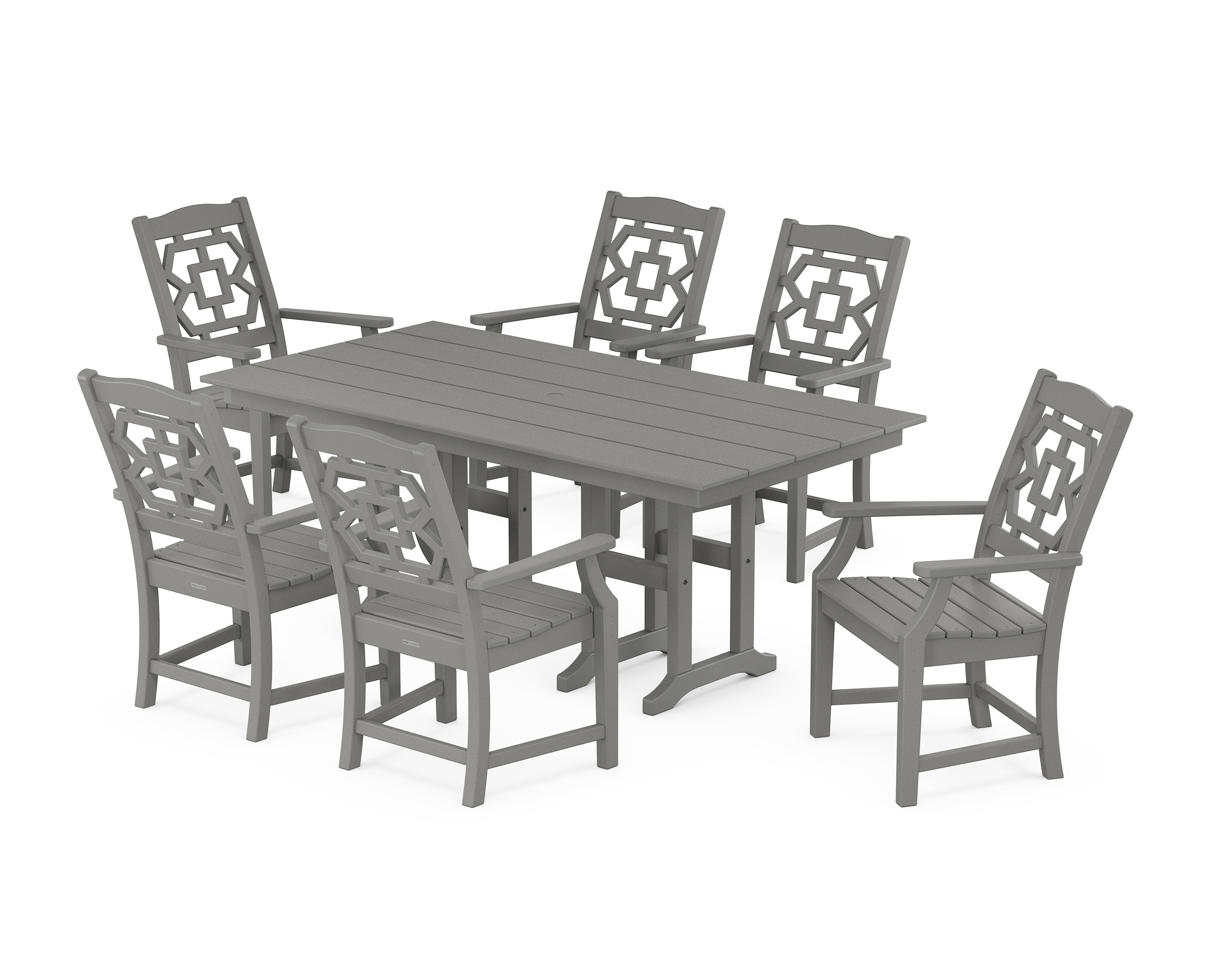 POLYWOOD Chinoiserie Arm Chair 7-Piece Farmhouse Dining Set
