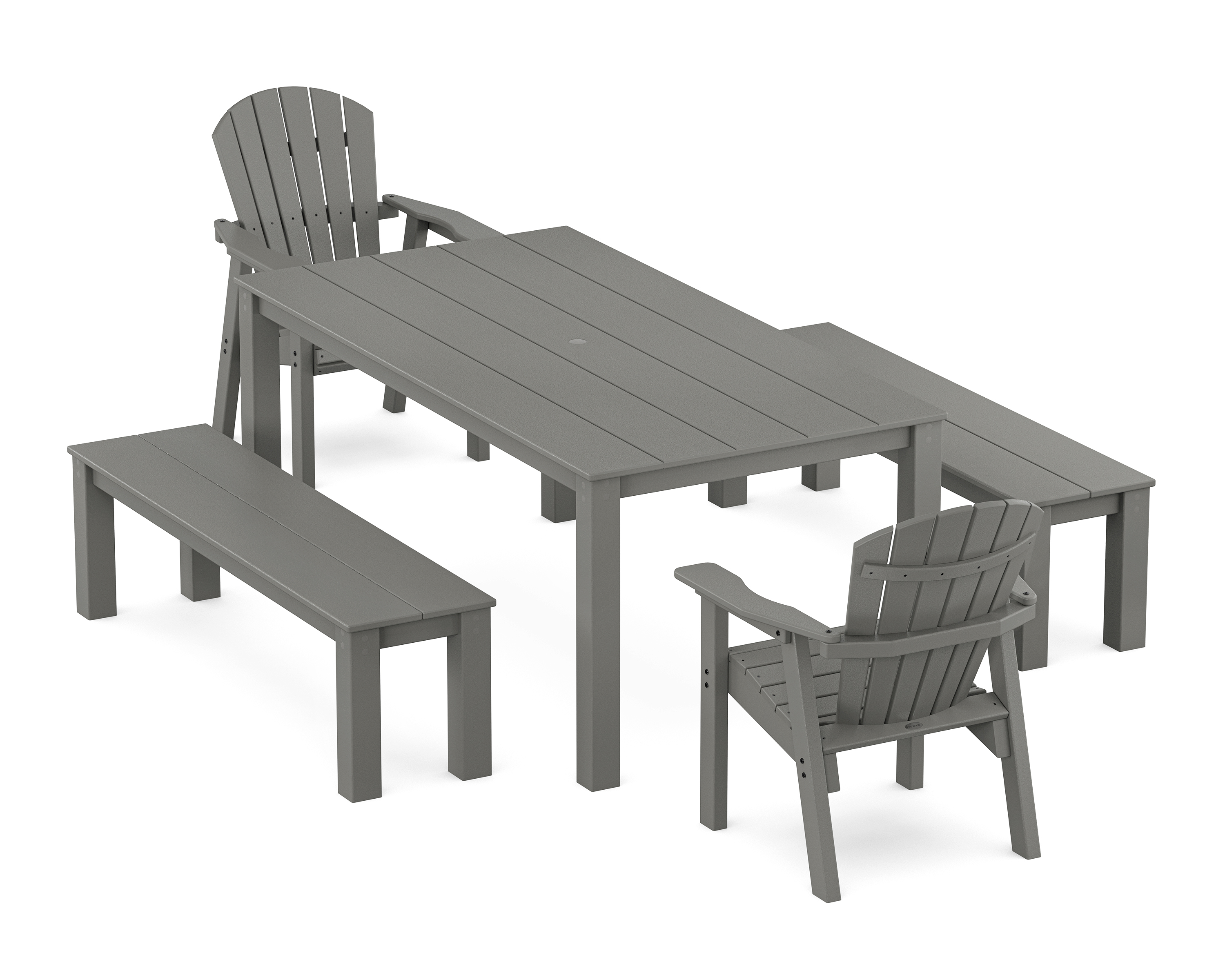 POLYWOOD Seashell 5-Piece Parsons Dining Set with Benches