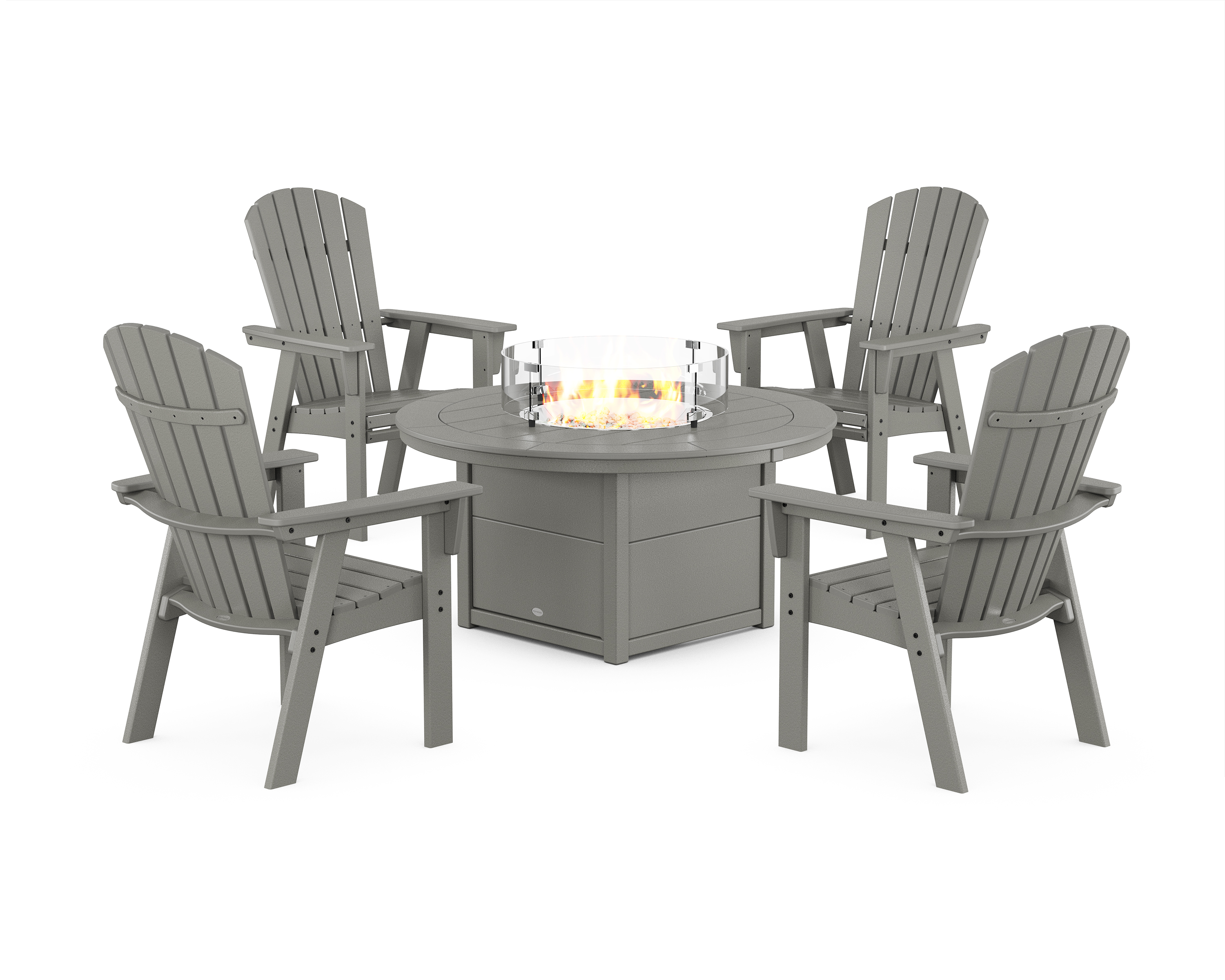 POLYWOOD Nautical 4-Piece Curveback Upright Adirondack Conversation Set with Fire Pit Table