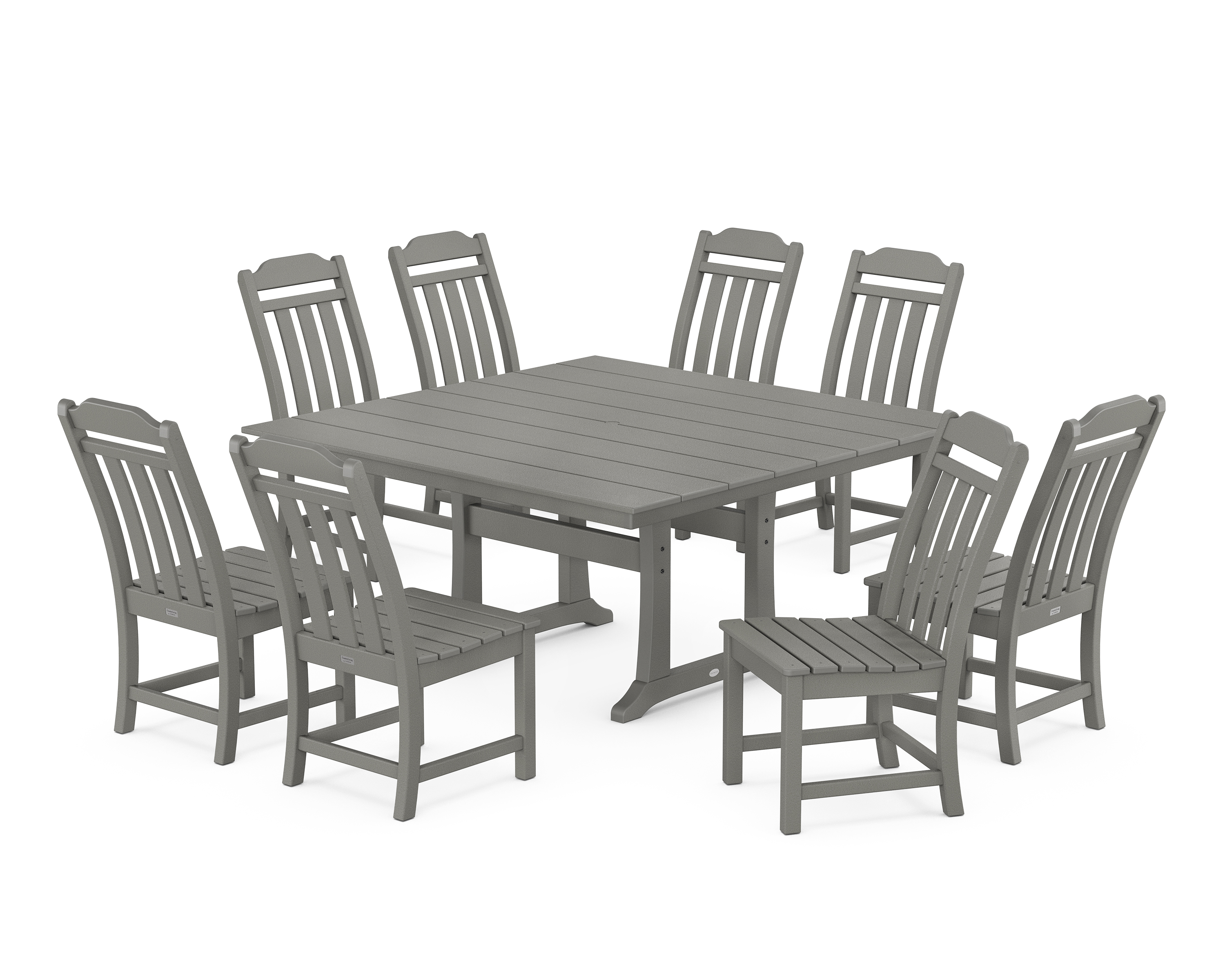 POLYWOOD Cottage 9-Piece Square Farmhouse Side Chair Dining Set with Trestle Legs