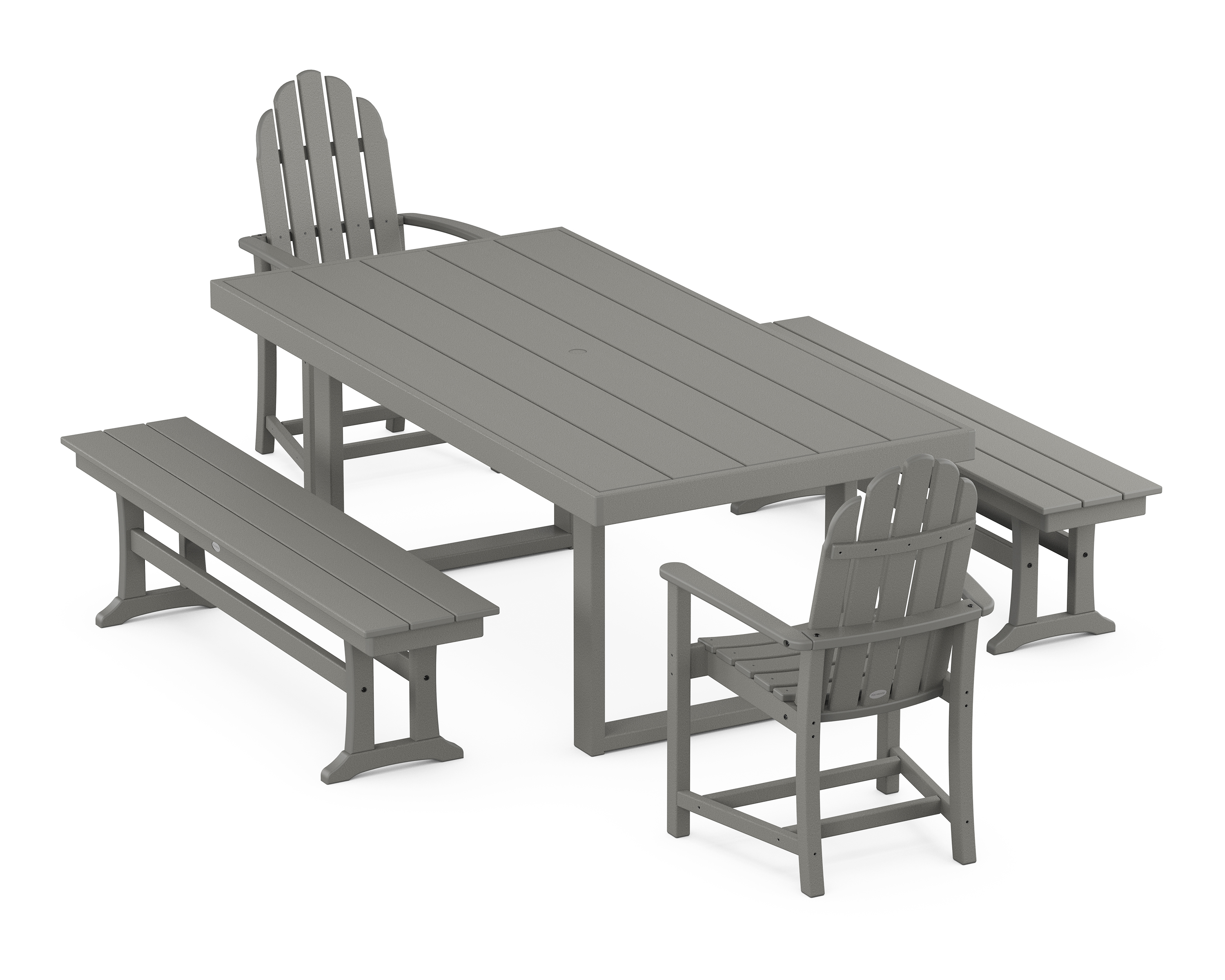 POLYWOOD Classic Adirondack 5-Piece Dining Set with Benches