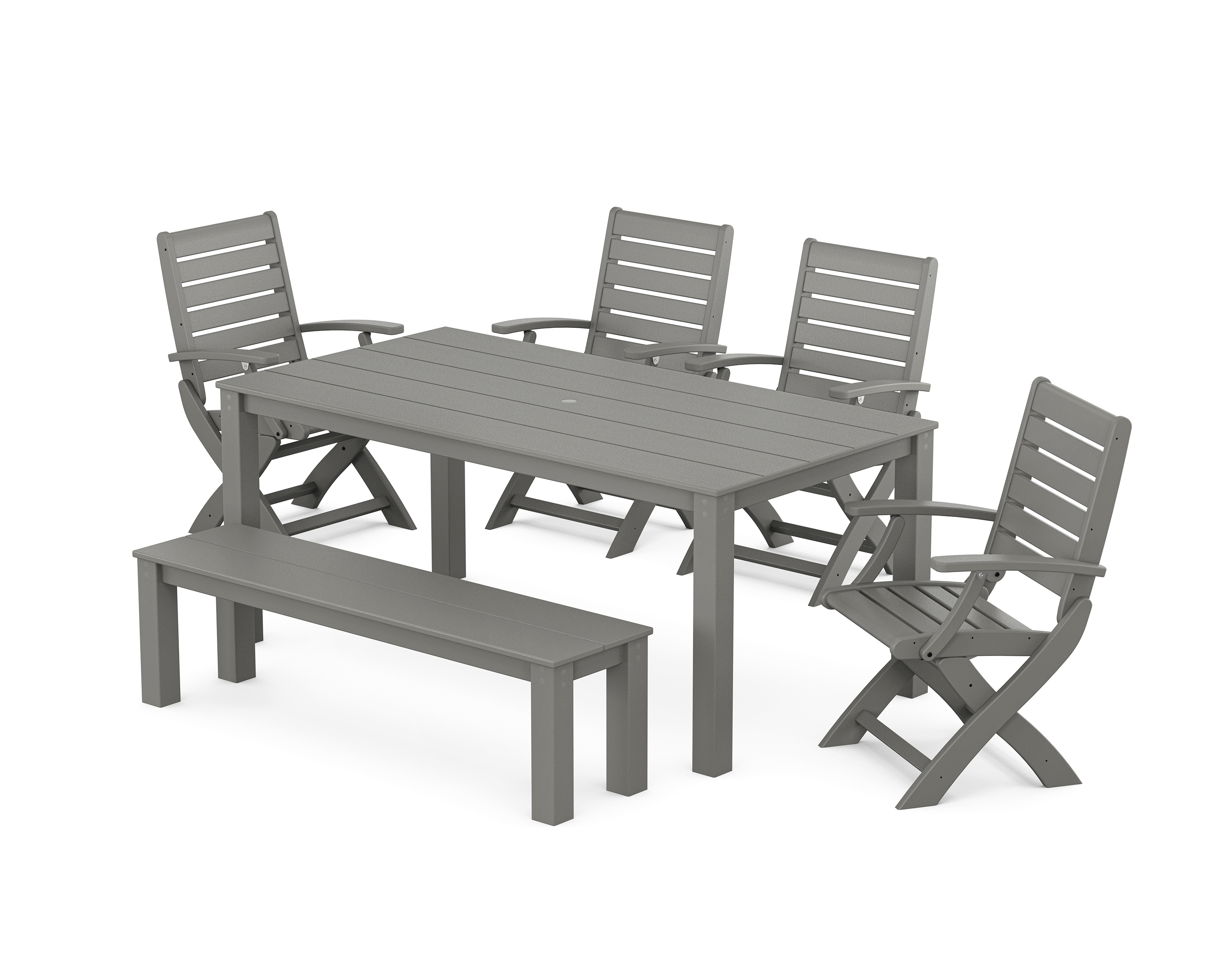 POLYWOOD Signature Folding Chair 6-Piece Parsons Dining Set with Bench