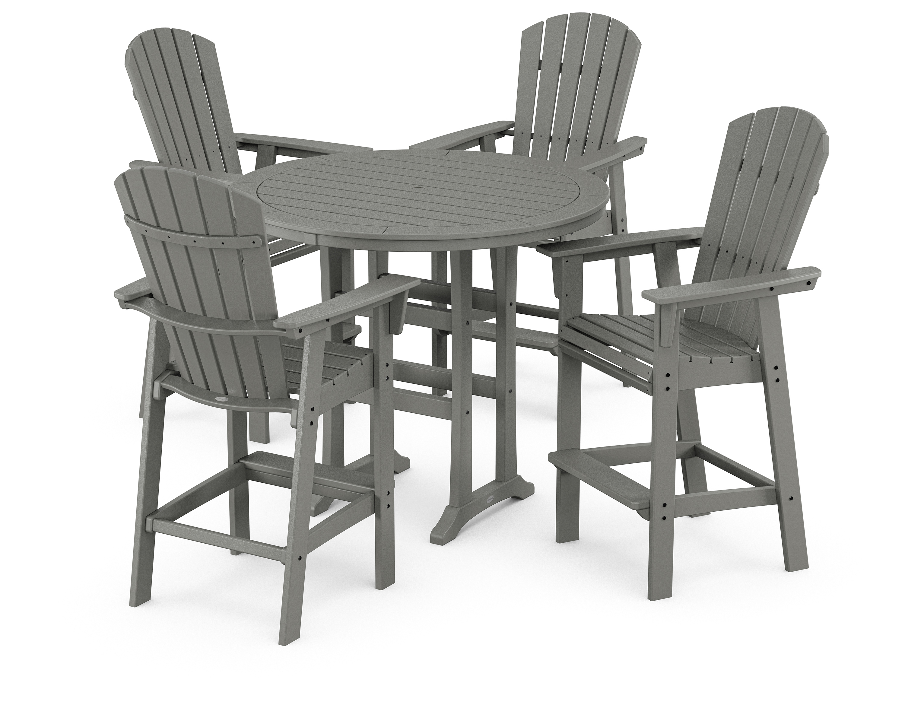 POLYWOOD Nautical Curveback Adirondack 5-Piece Round Trestle Bar Set