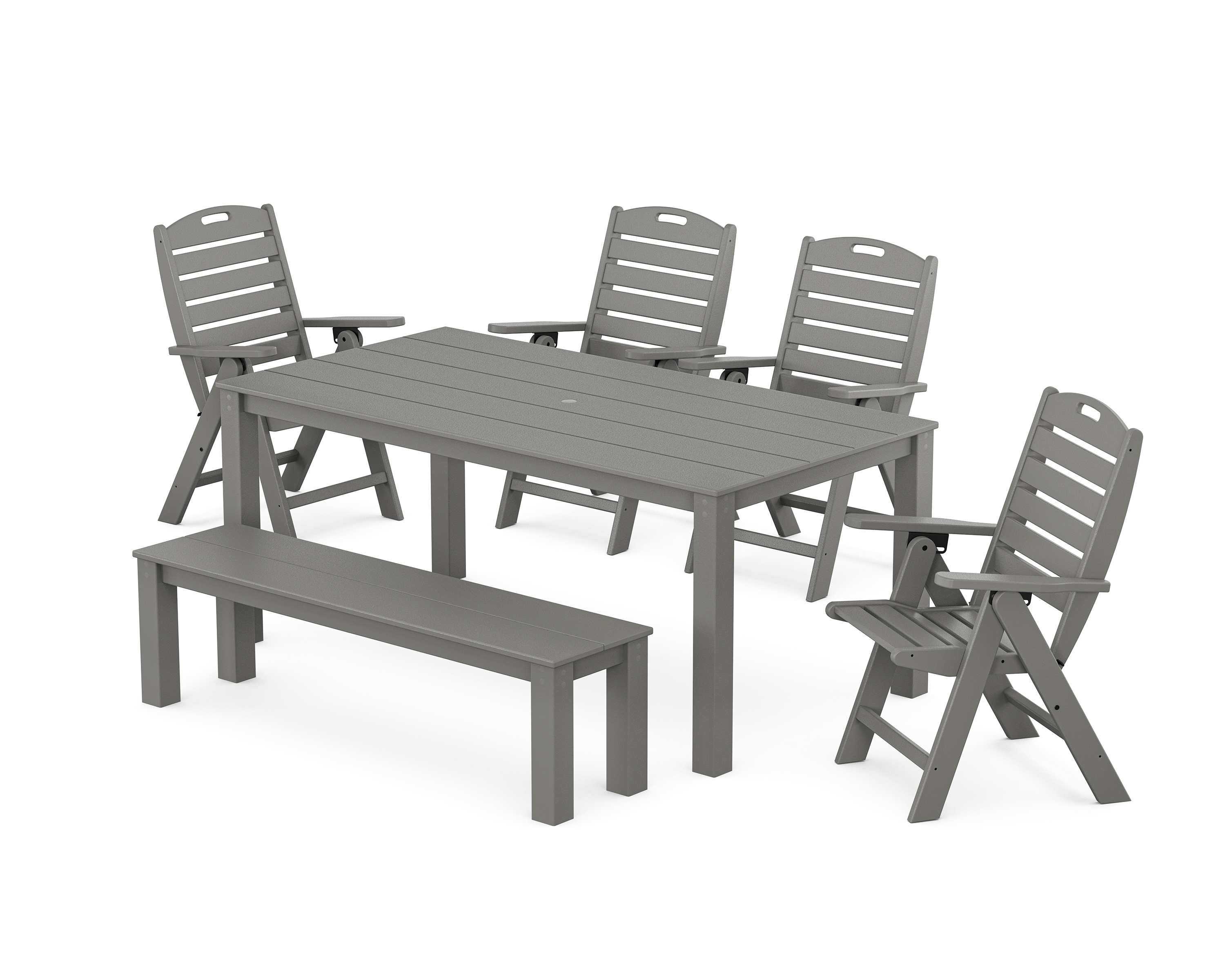POLYWOOD Nautical Folding Highback Chair 6-Piece Parsons Dining Set with Bench