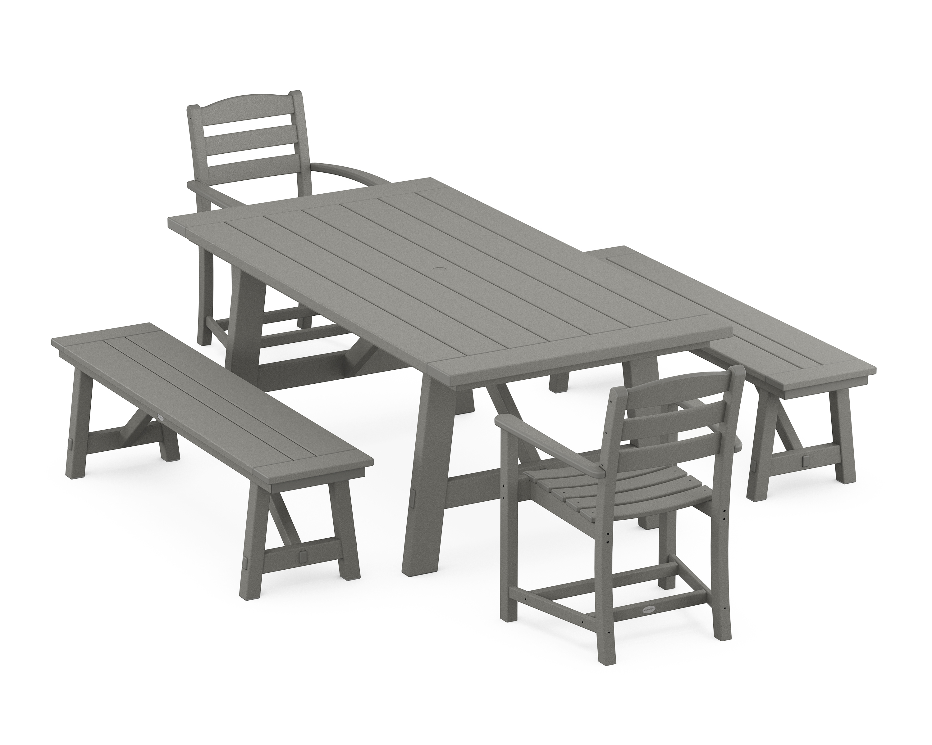 POLYWOOD La Casa Café 5-Piece Rustic Farmhouse Dining Set With Benches