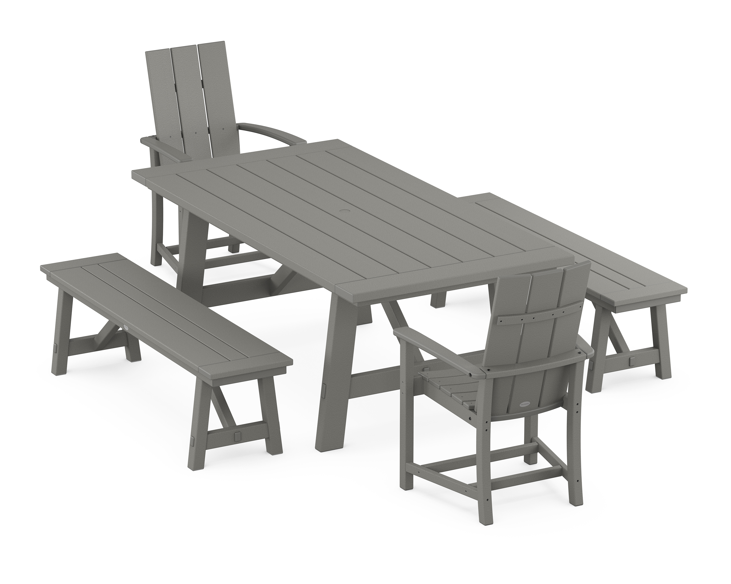 POLYWOOD Modern Adirondack 5-Piece Rustic Farmhouse Dining Set With Benches