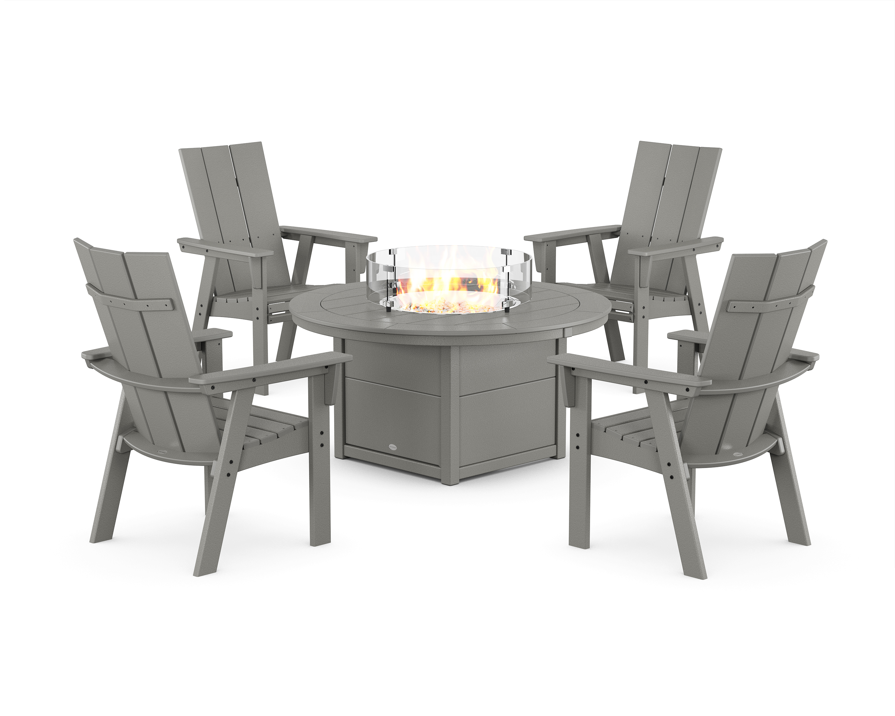 POLYWOOD Modern 4-Piece Curveback Upright Adirondack Conversation Set with Fire Pit Table
