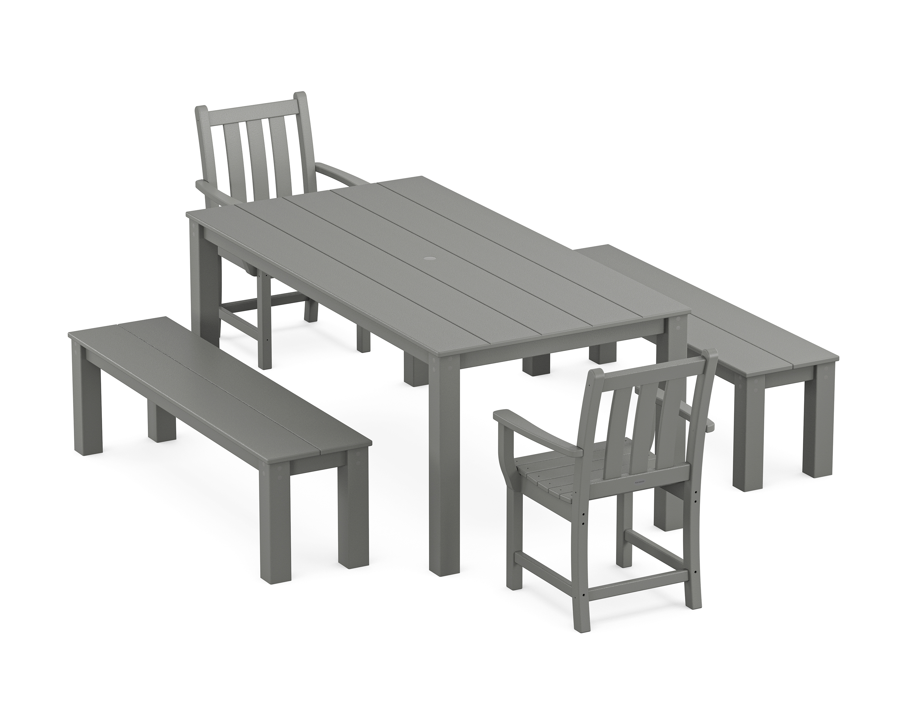 POLYWOOD Traditional Garden 5-Piece Parsons Dining Set with Benches