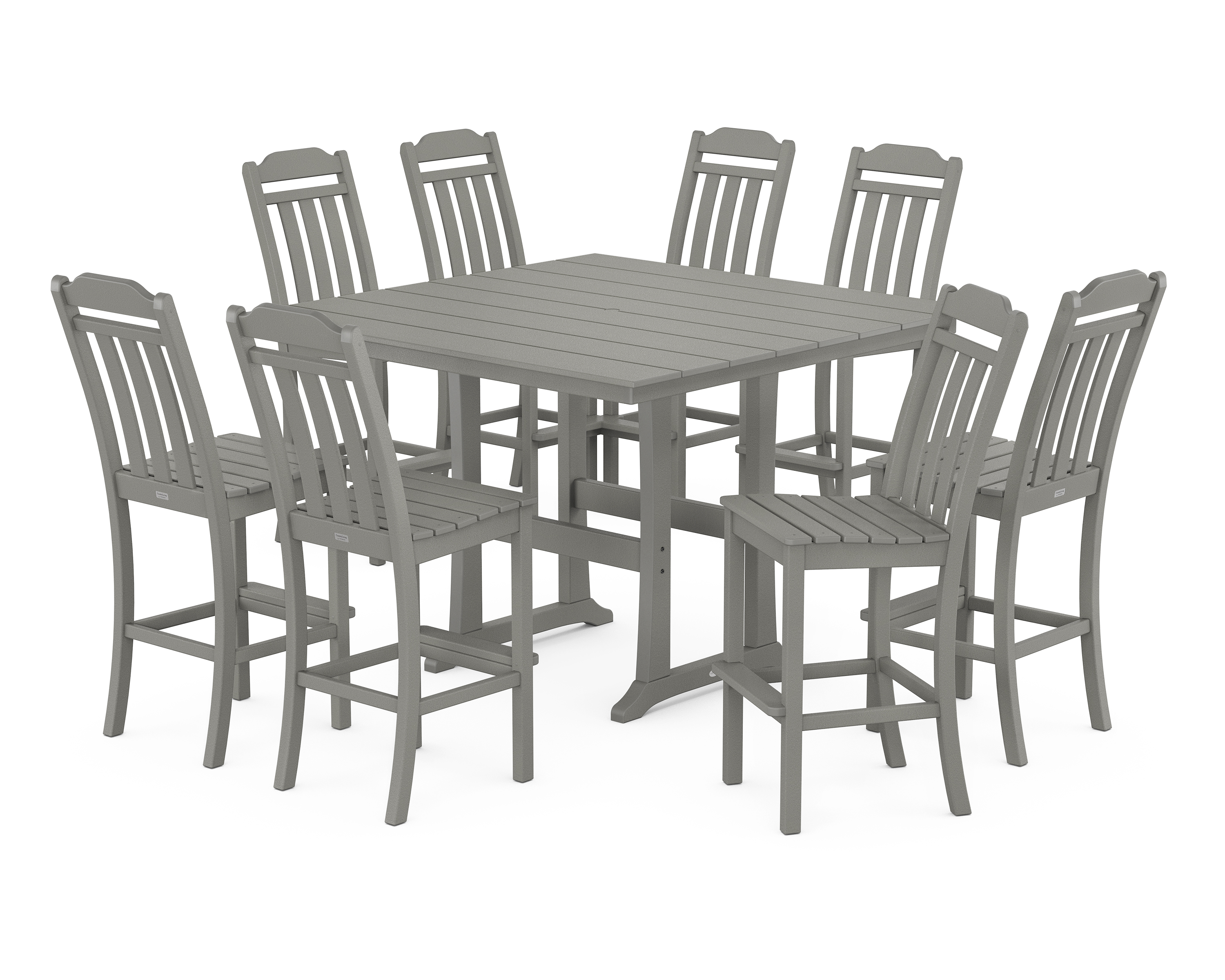 POLYWOOD Cottage 9-Piece Square Farmhouse Side Chair Bar Set with Trestle Legs