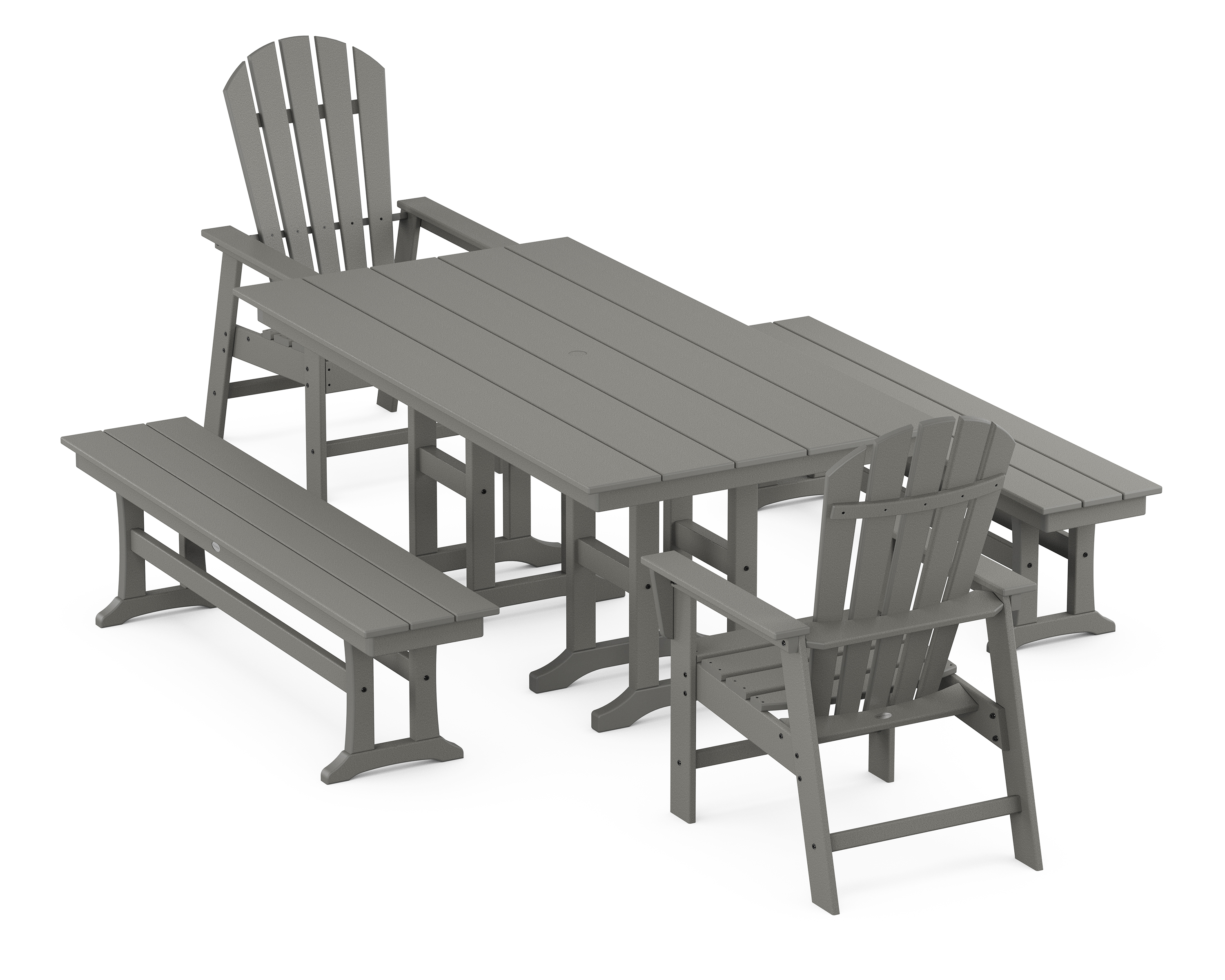 POLYWOOD South Beach 5-Piece Farmhouse Dining Set with Benches