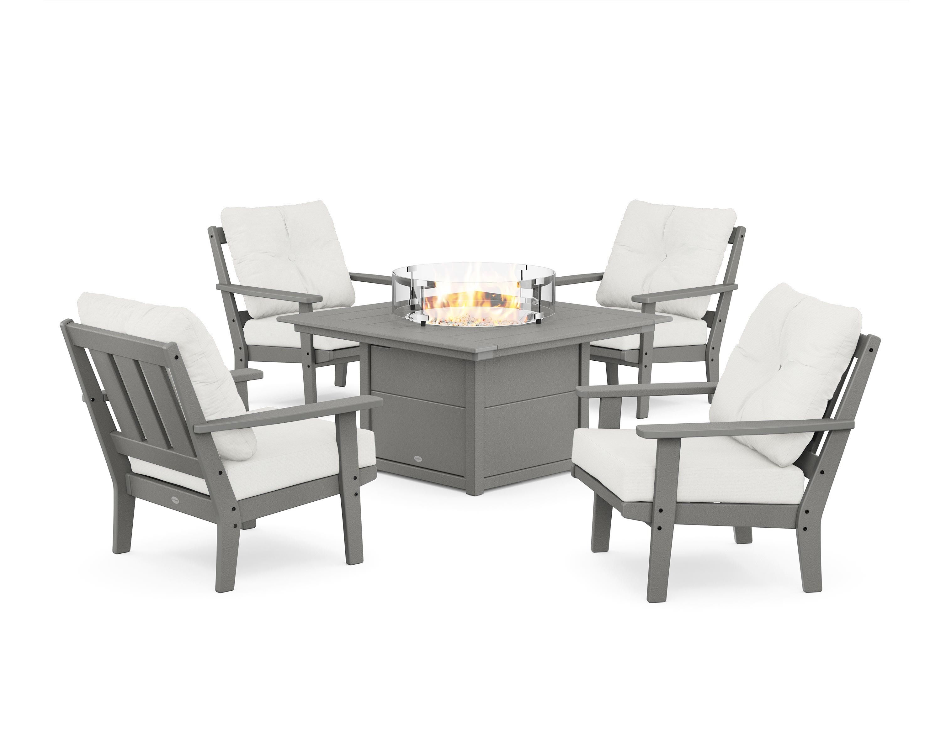 POLYWOOD Oxford 5-Piece Deep Seating Set with Fire Pit Table