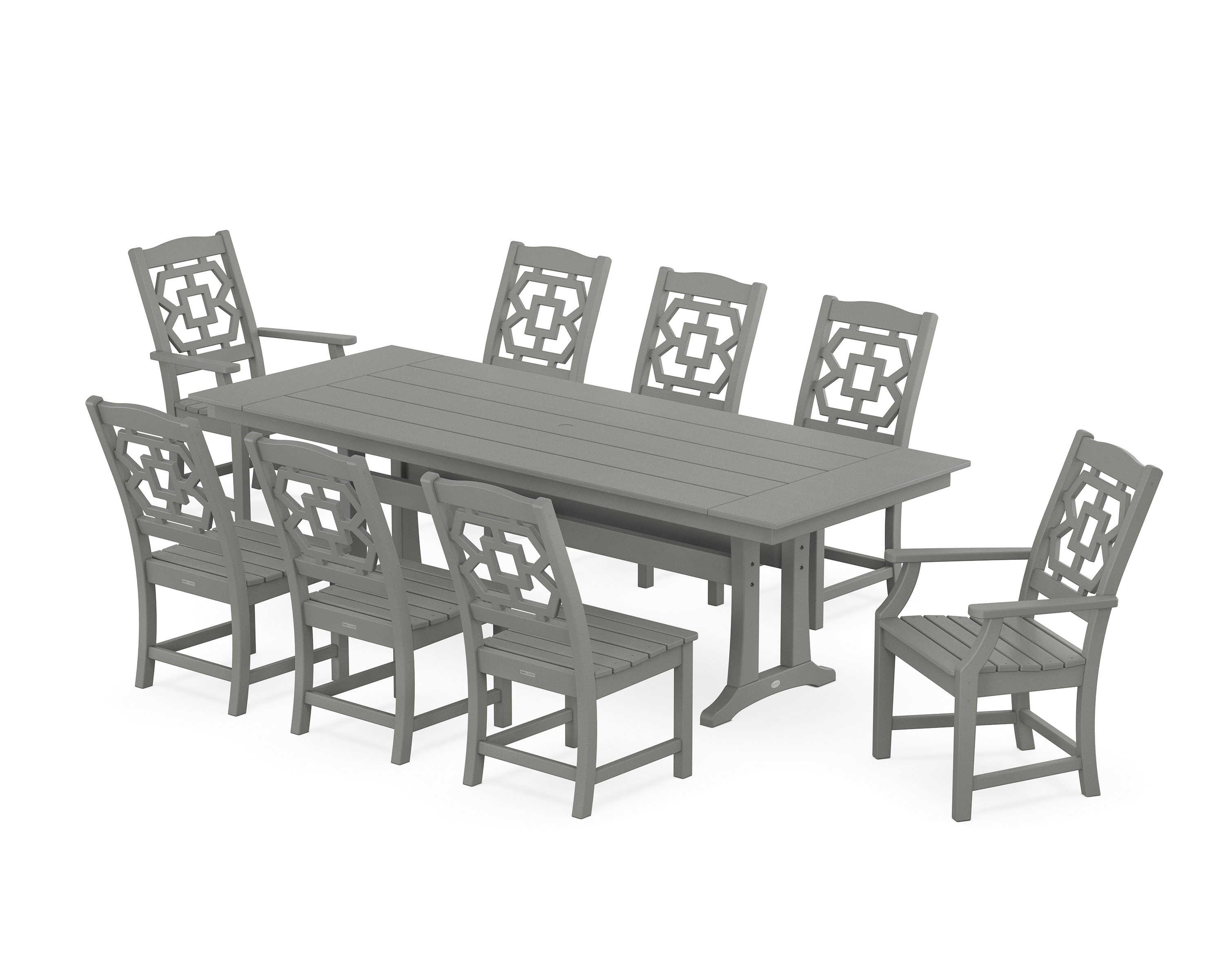 POLYWOOD Chinoiserie 9-Piece Farmhouse Dining Set with Trestle Legs