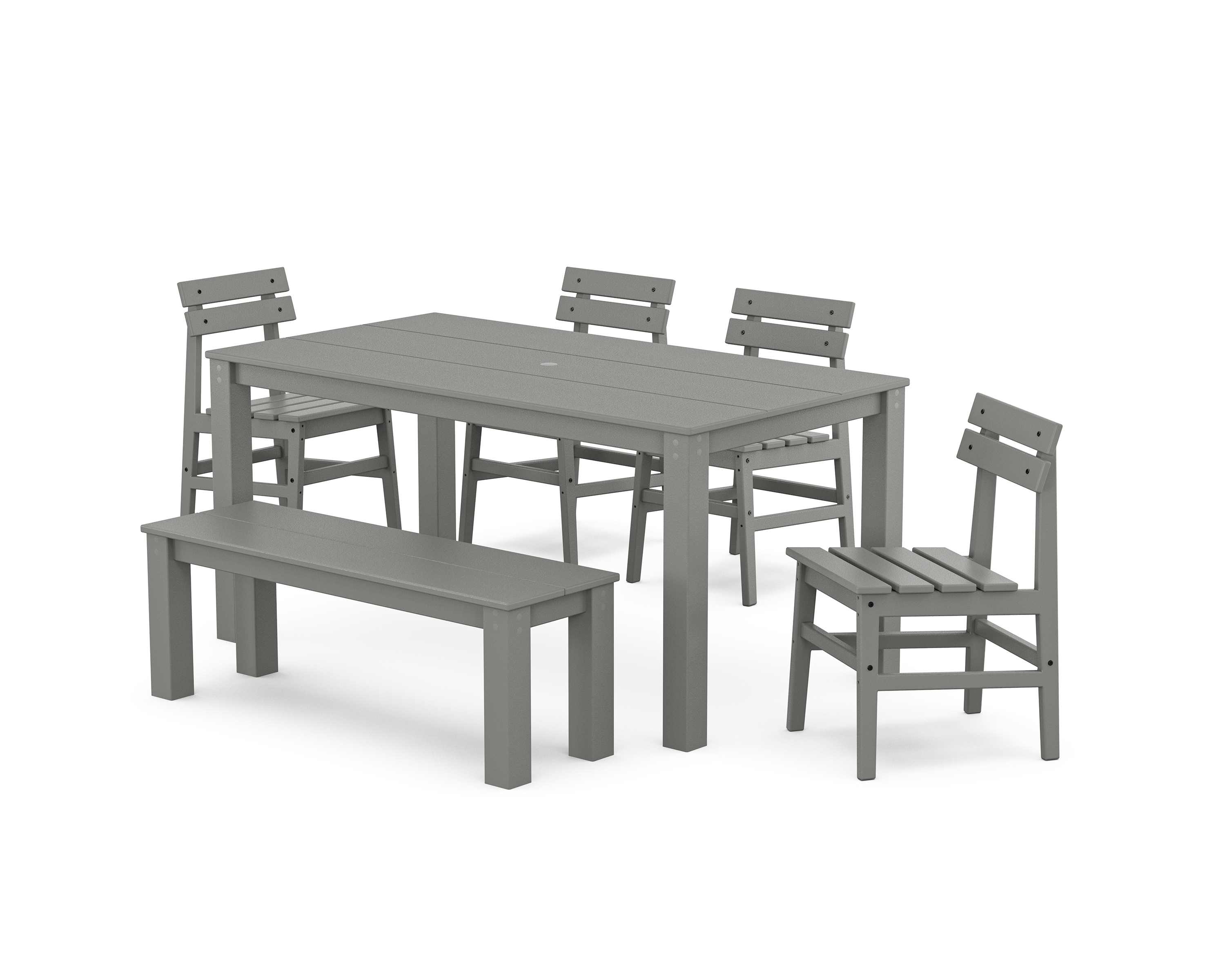 POLYWOOD Modern Studio Plaza Chair 6-Piece Parsons Dining Set with Bench