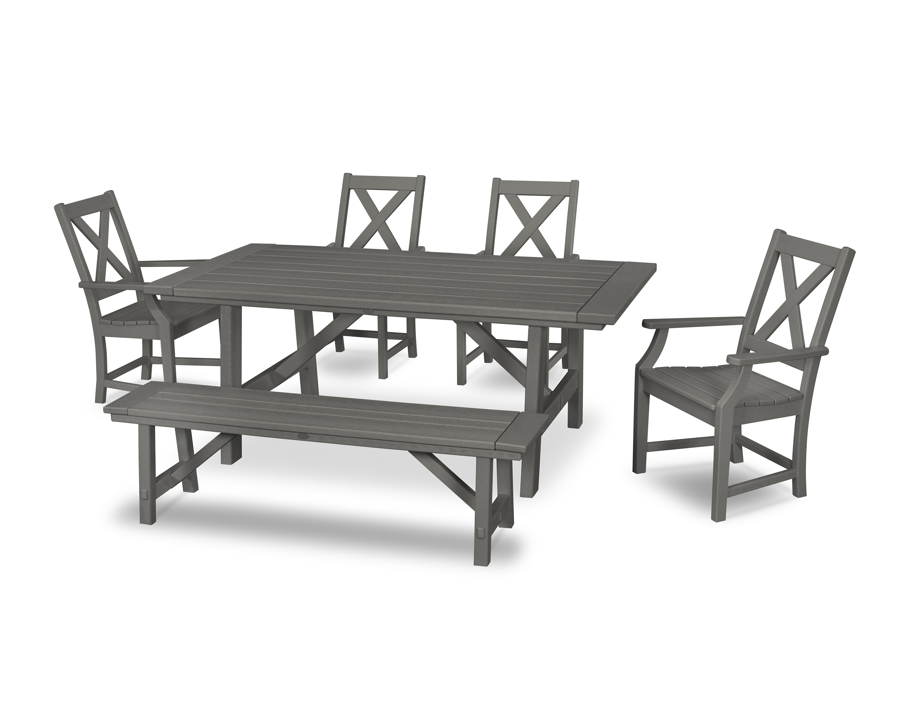 POLYWOOD Braxton 6-Piece Rustic Farmhouse Arm Chair Dining Set with Bench