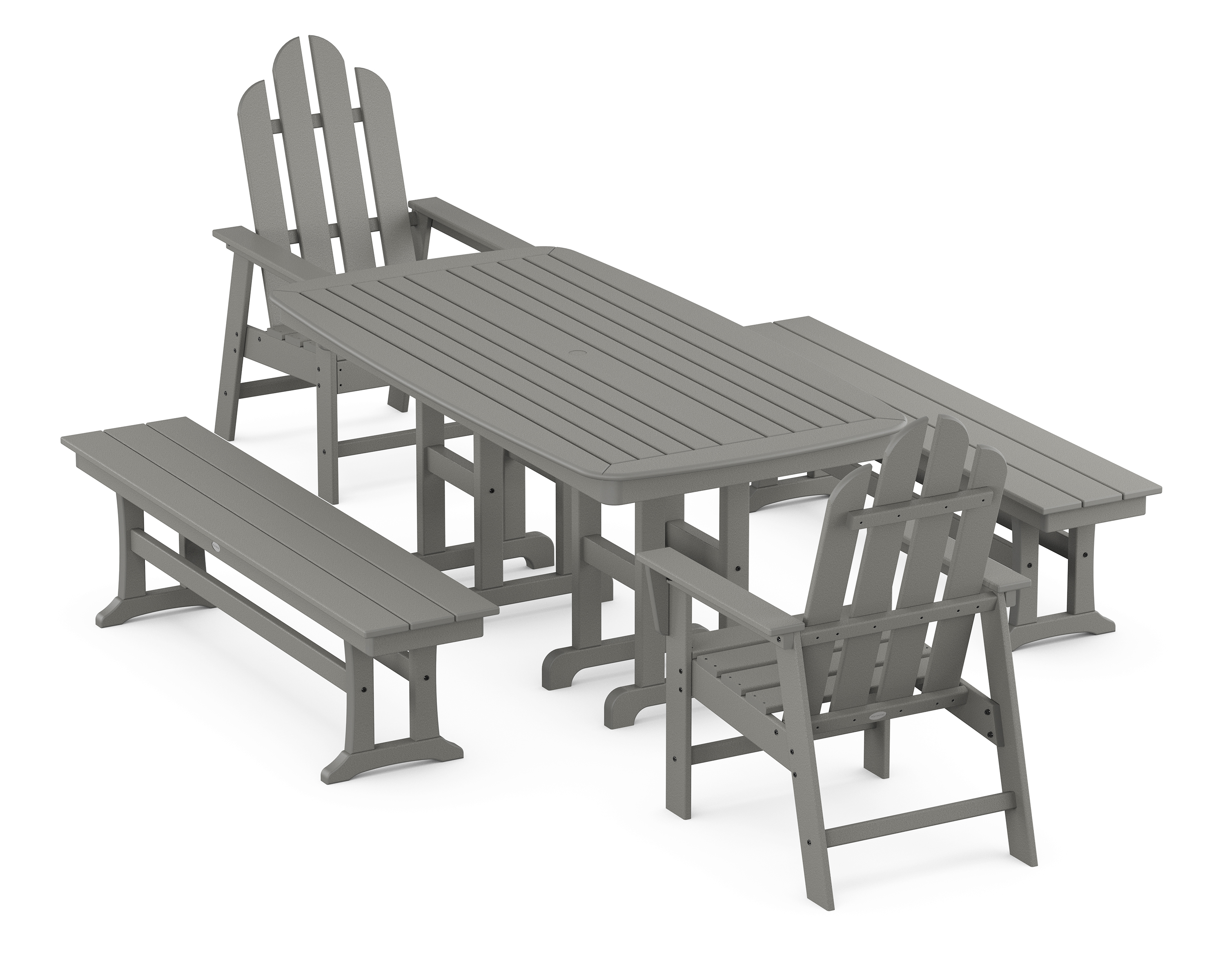 POLYWOOD Long Island 5-Piece Dining Set with Benches