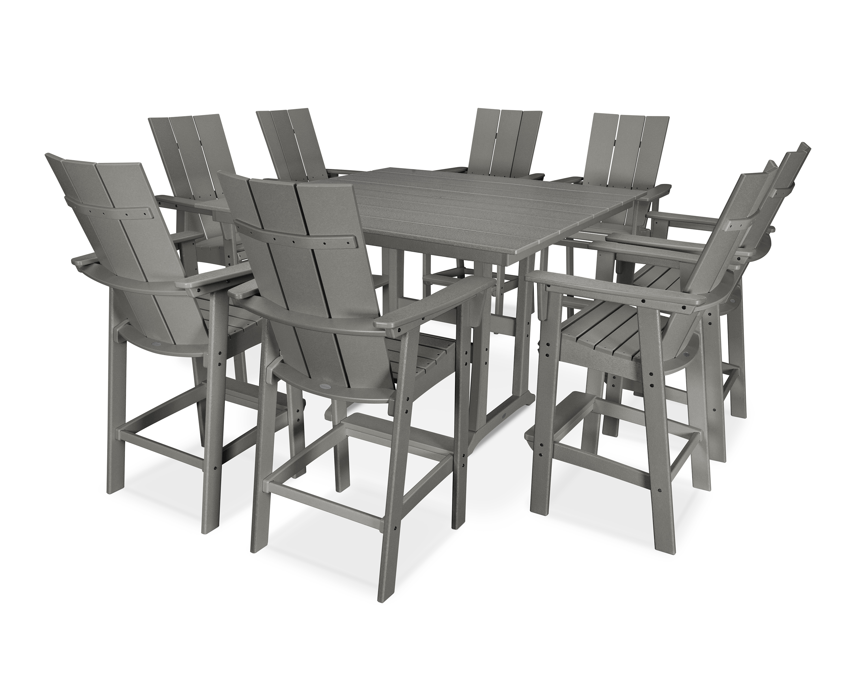 POLYWOOD Modern Curveback Adirondack 9-Piece Farmhouse Trestle Bar Set