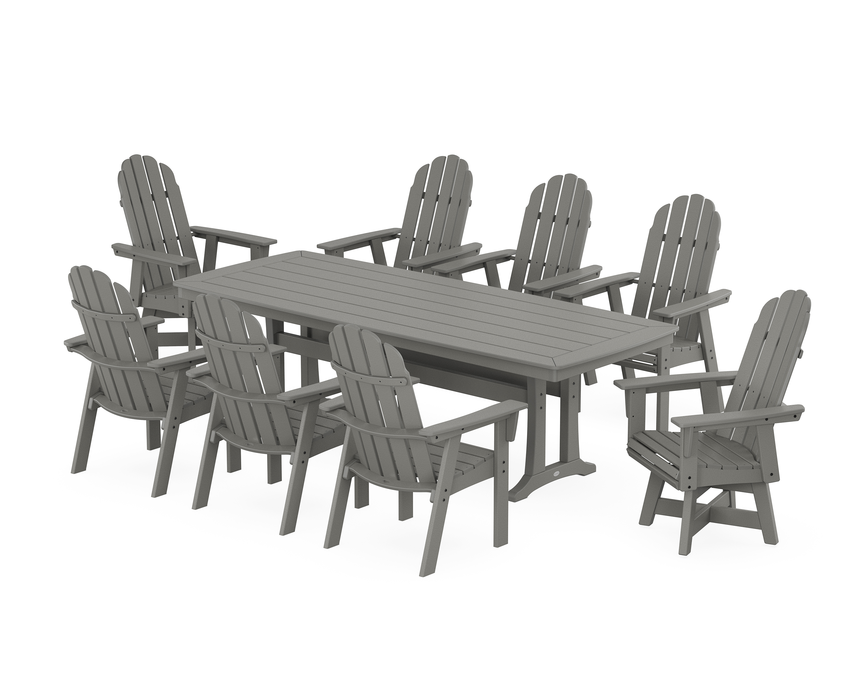 POLYWOOD Vineyard Curveback Adirondack Swivel 9-Piece Dining Set with Trestle Legs