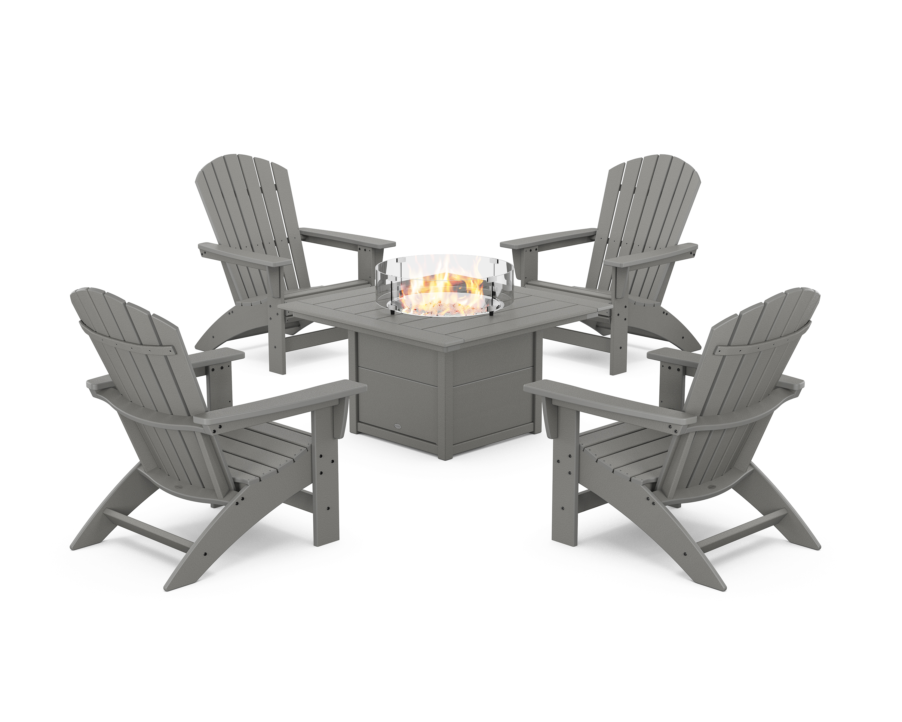 POLYWOOD 5-Piece Nautical Grand Adirondack Conversation Set with Fire Pit Table