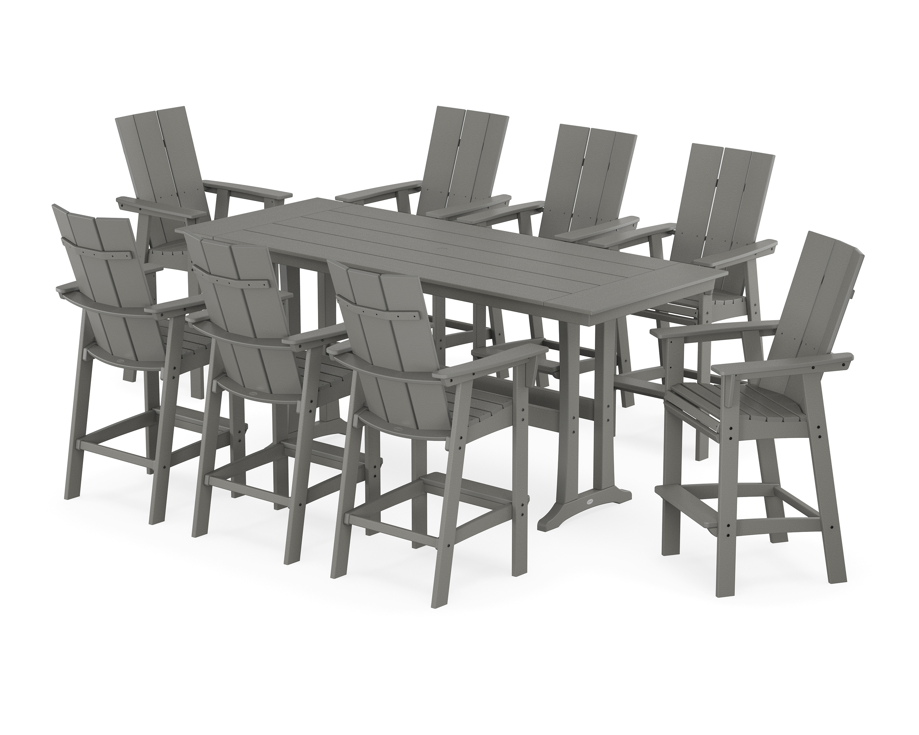 POLYWOOD Modern Curveback Adirondack 9-Piece Farmhouse Bar Set with Trestle Legs
