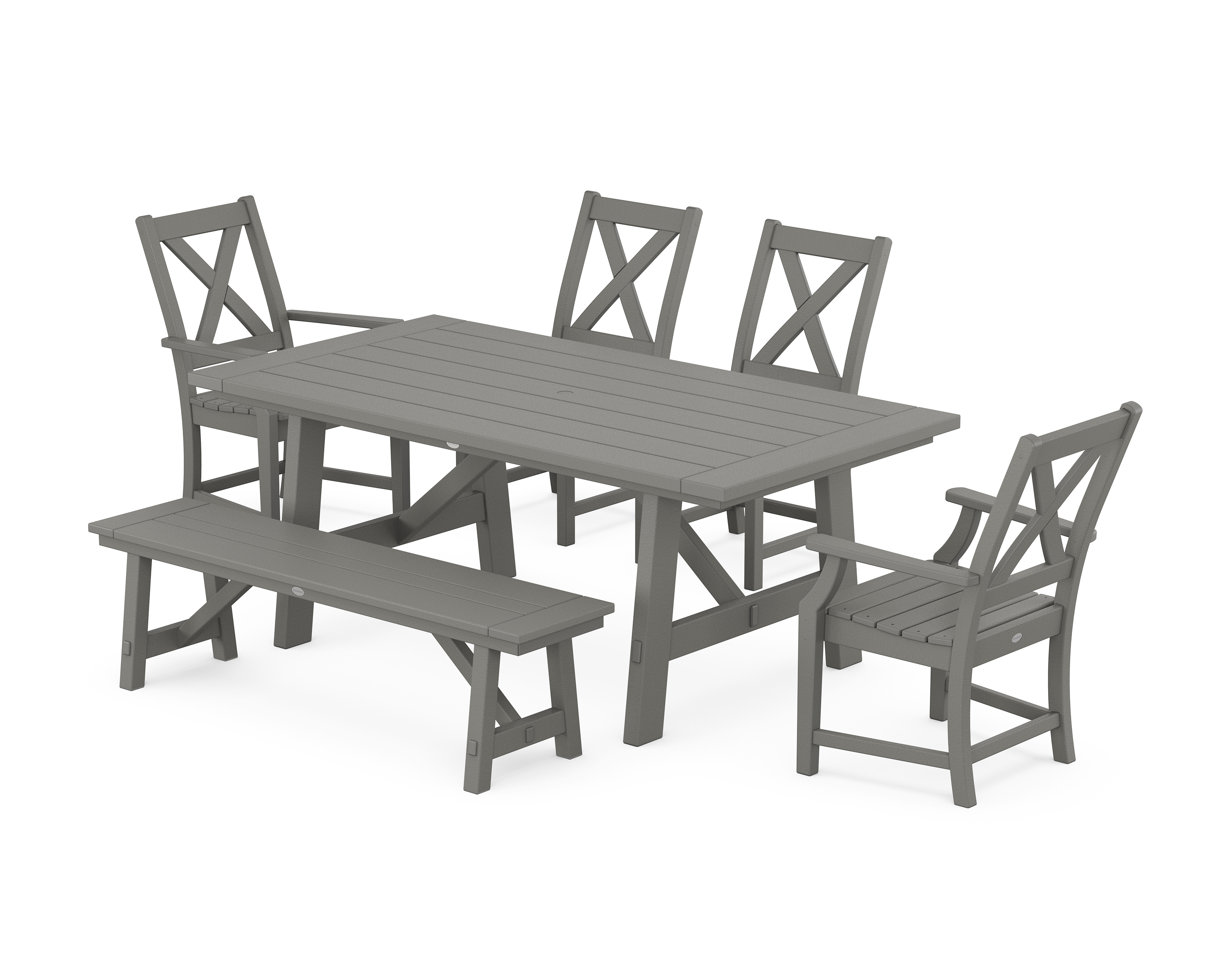 POLYWOOD Braxton 6-Piece Rustic Farmhouse Dining Set With Trestle Legs