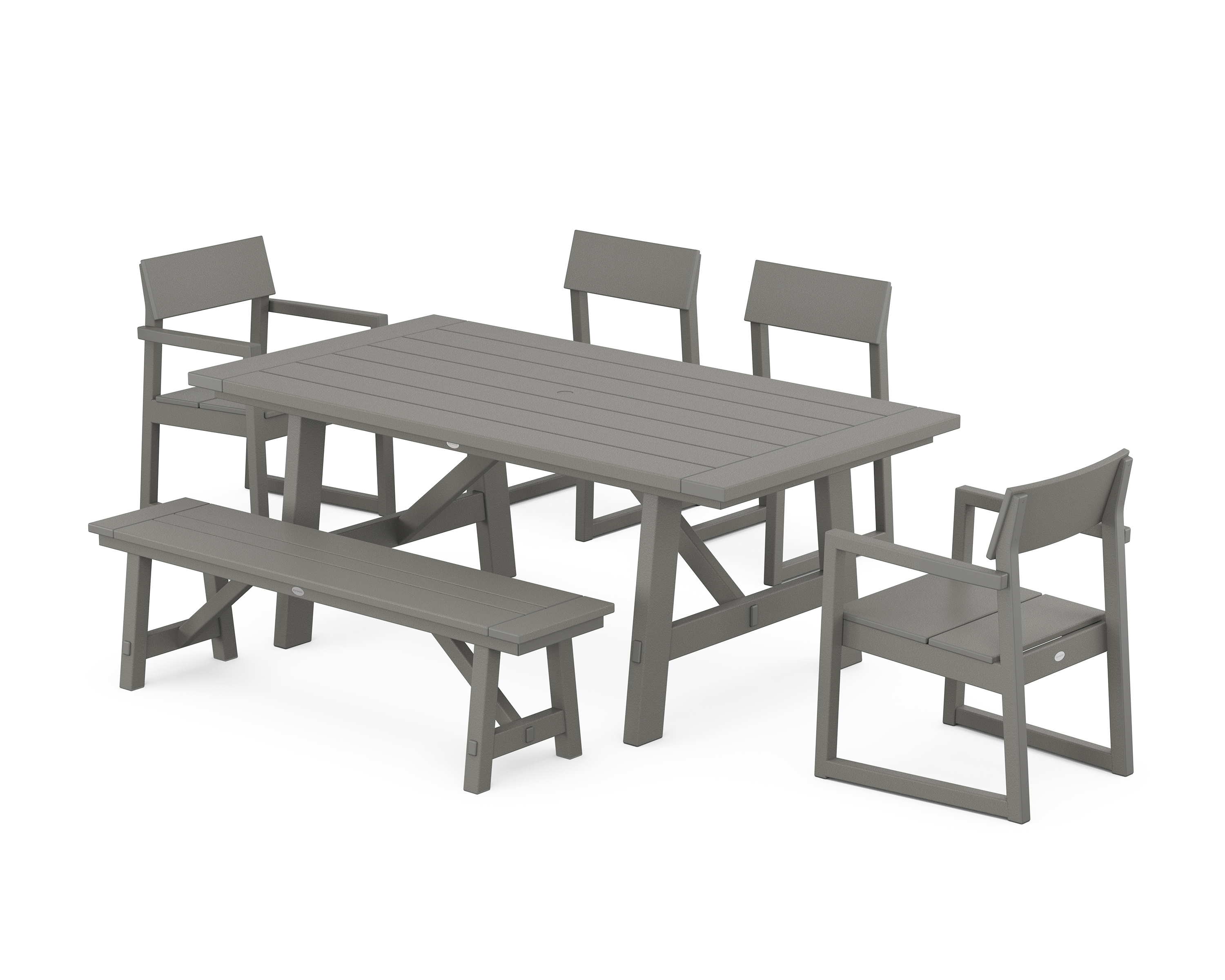 POLYWOOD EDGE 6-Piece Rustic Farmhouse Dining Set with Bench
