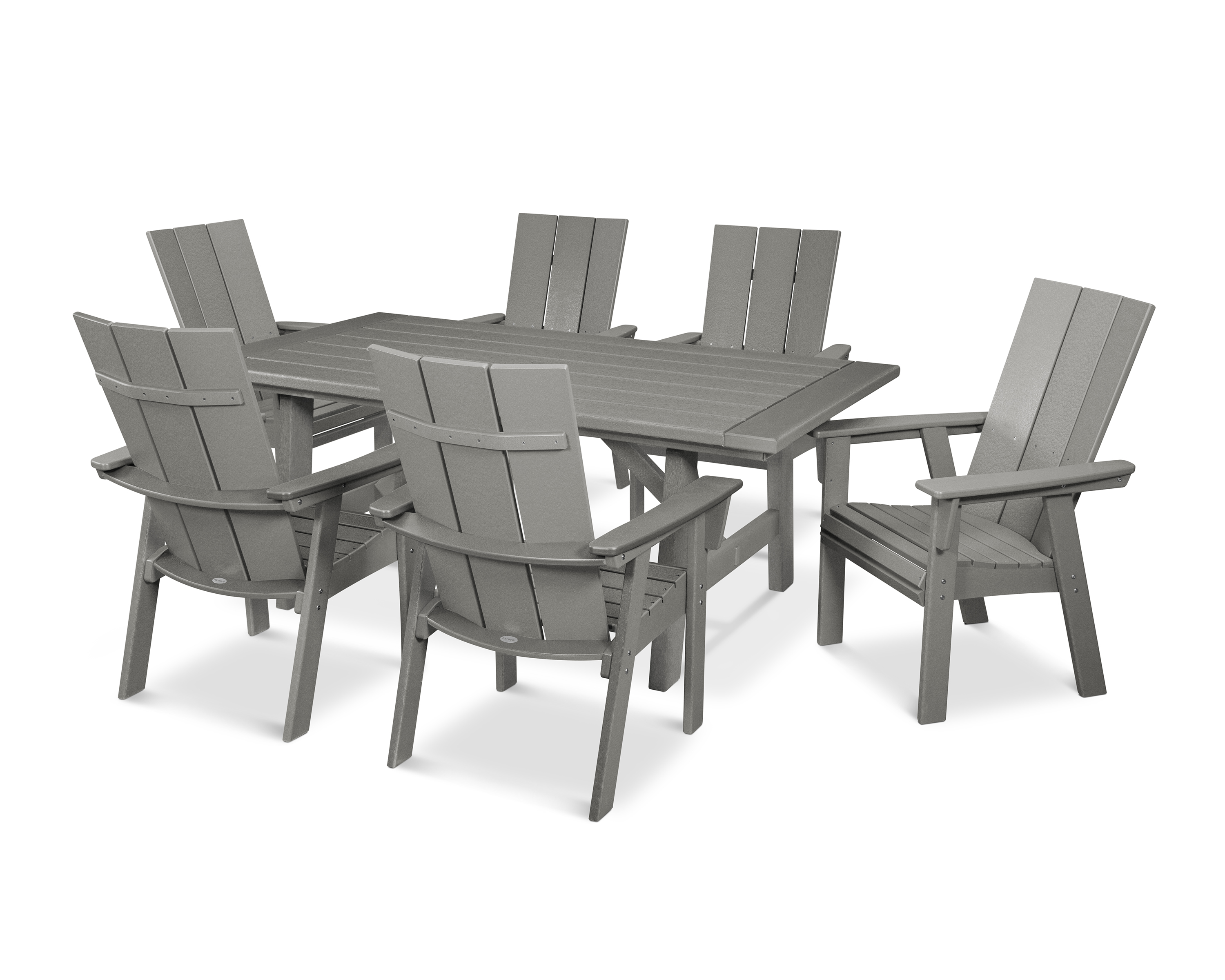 POLYWOOD Modern Curveback Adirondack 7-Piece Rustic Farmhouse Dining Set