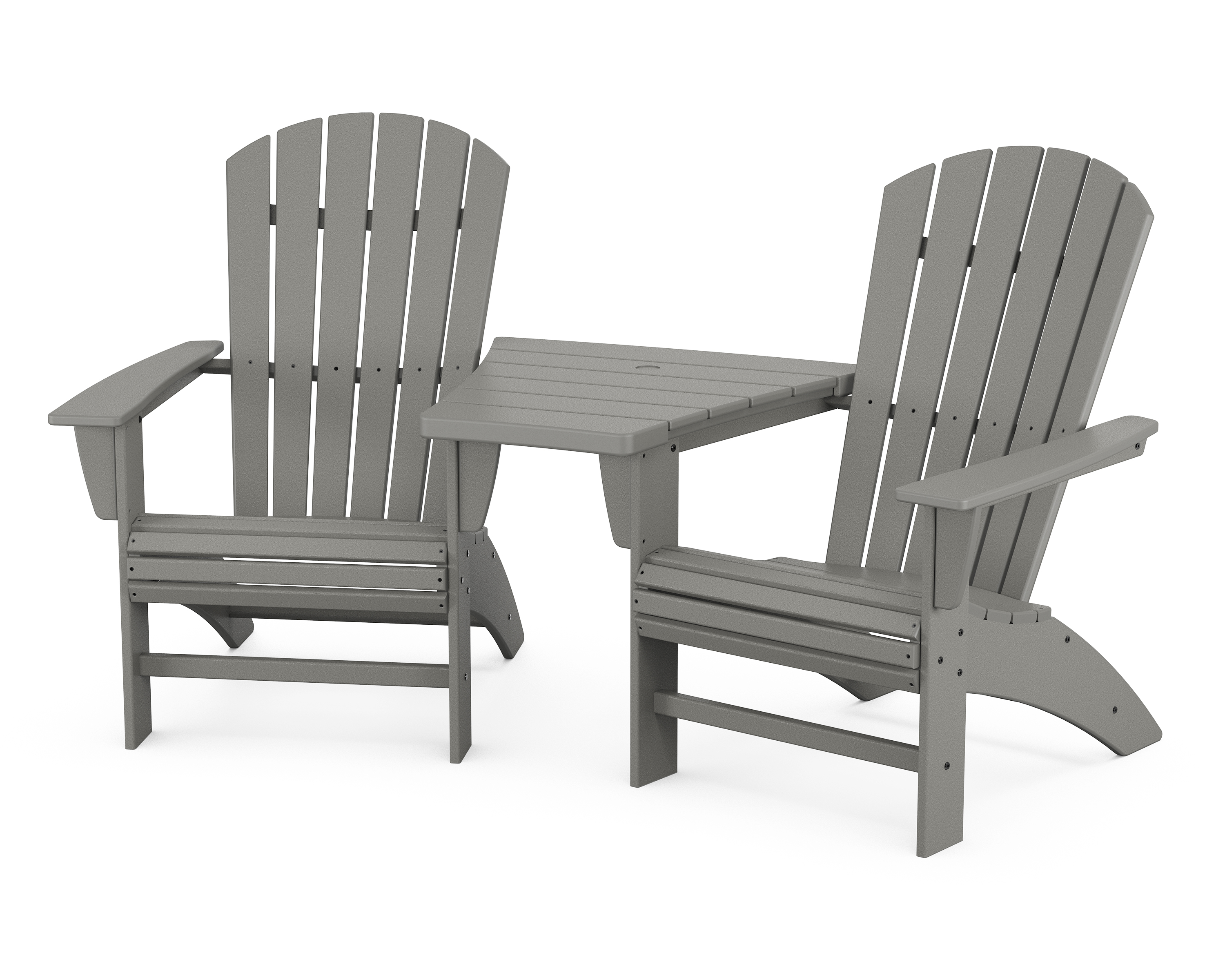 POLYWOOD Nautical 3-Piece Curveback Adirondack Set with Angled Connecting Table