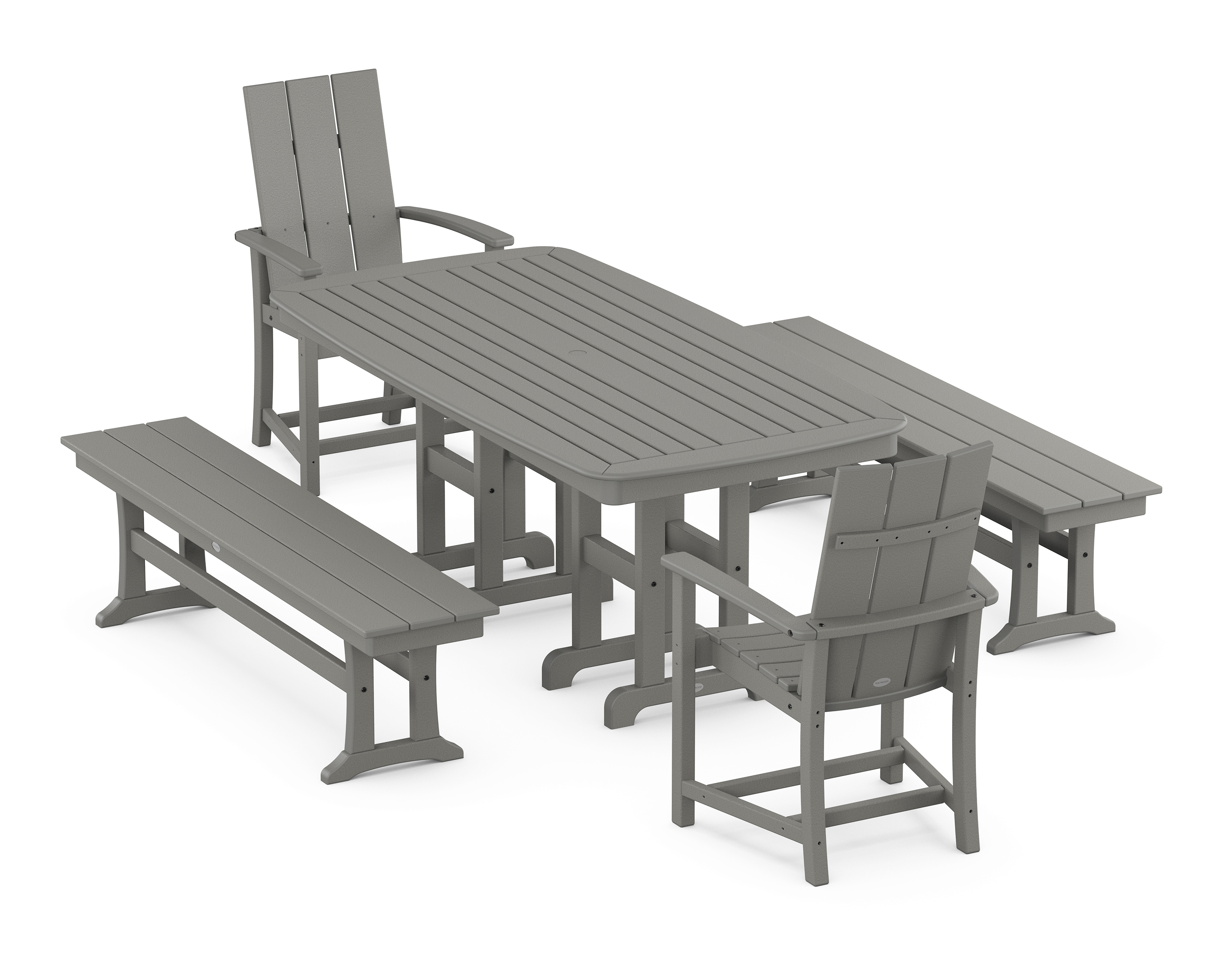 POLYWOOD Modern Adirondack 5-Piece Farmhouse Dining Set with Benches