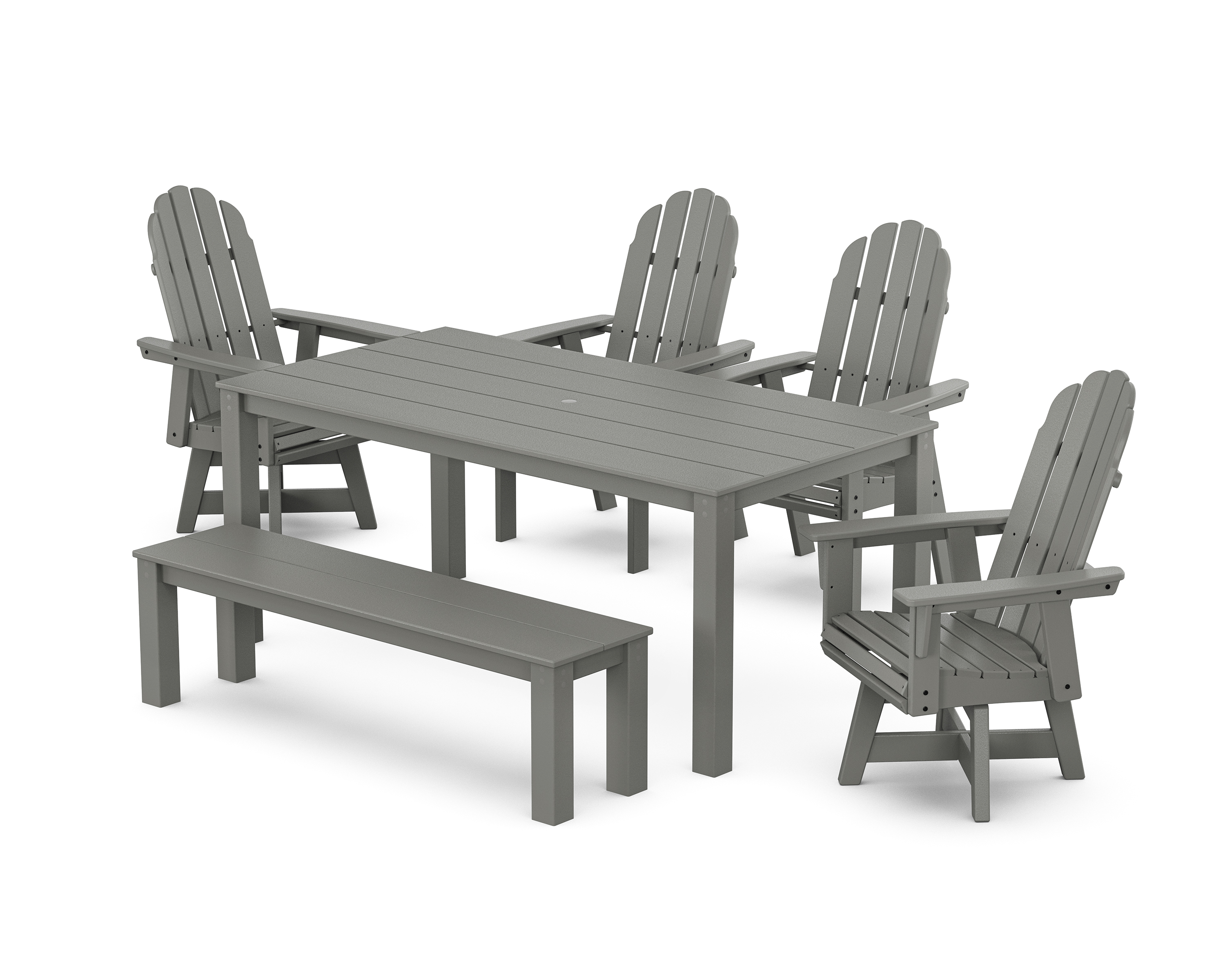POLYWOOD Vineyard Curveback Adirondack 6-Piece Parsons Swivel Dining Set with Bench