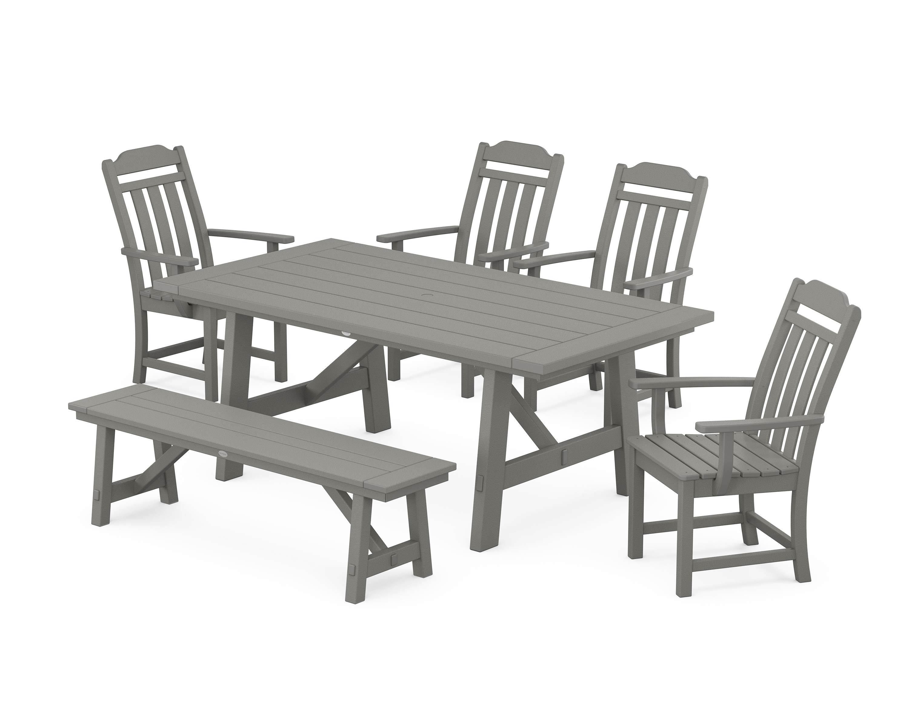 POLYWOOD Cottage 6-Piece Rustic Farmhouse Dining Set with Bench
