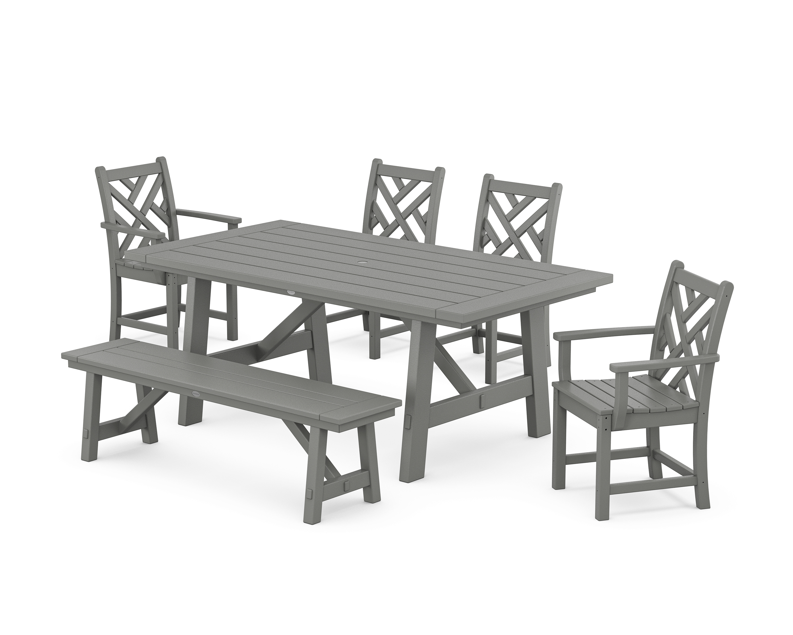 POLYWOOD Chippendale 6-Piece Rustic Farmhouse Dining Set With Bench