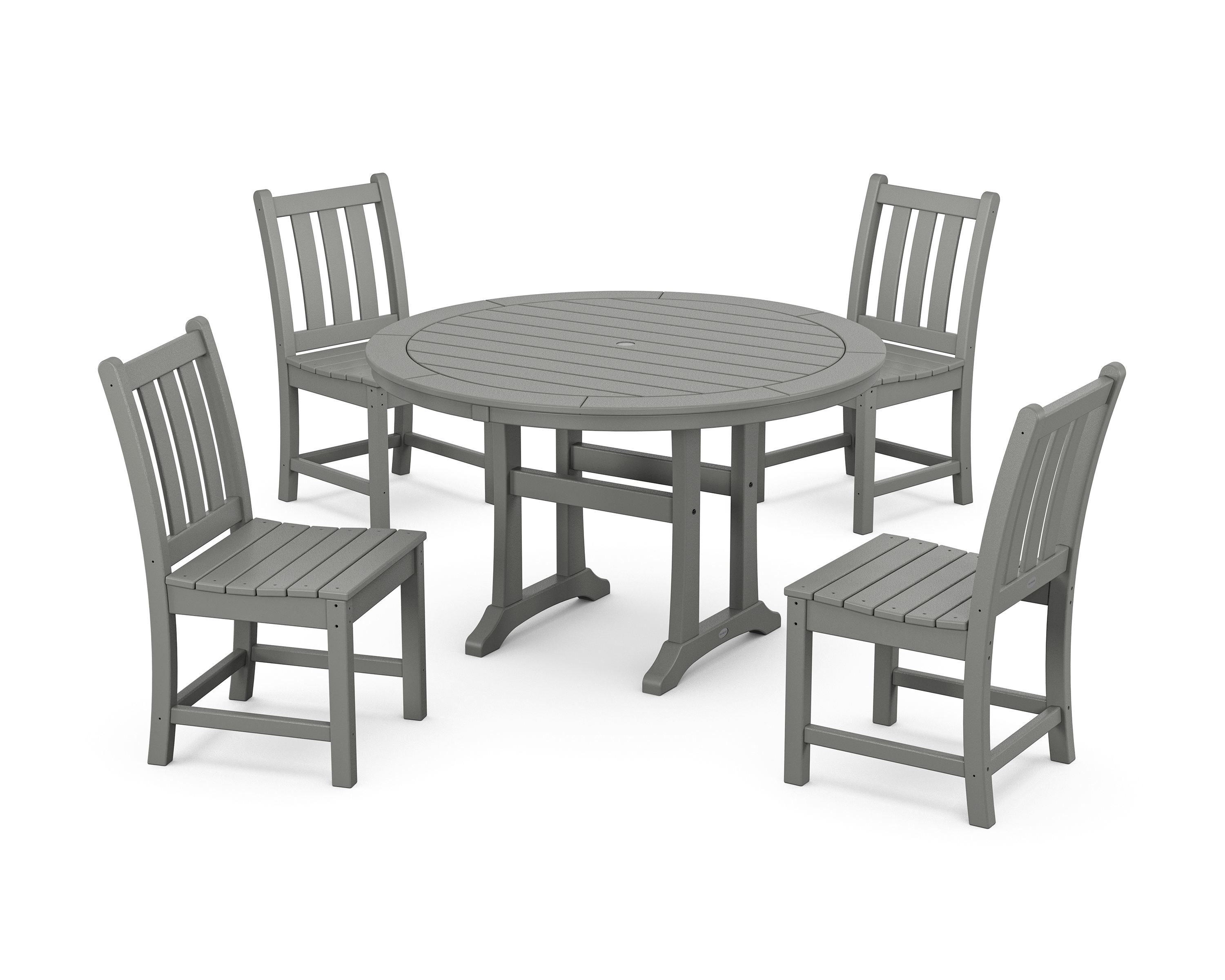 POLYWOOD Traditional Garden Side Chair 5-Piece Round Dining Set With Trestle Legs