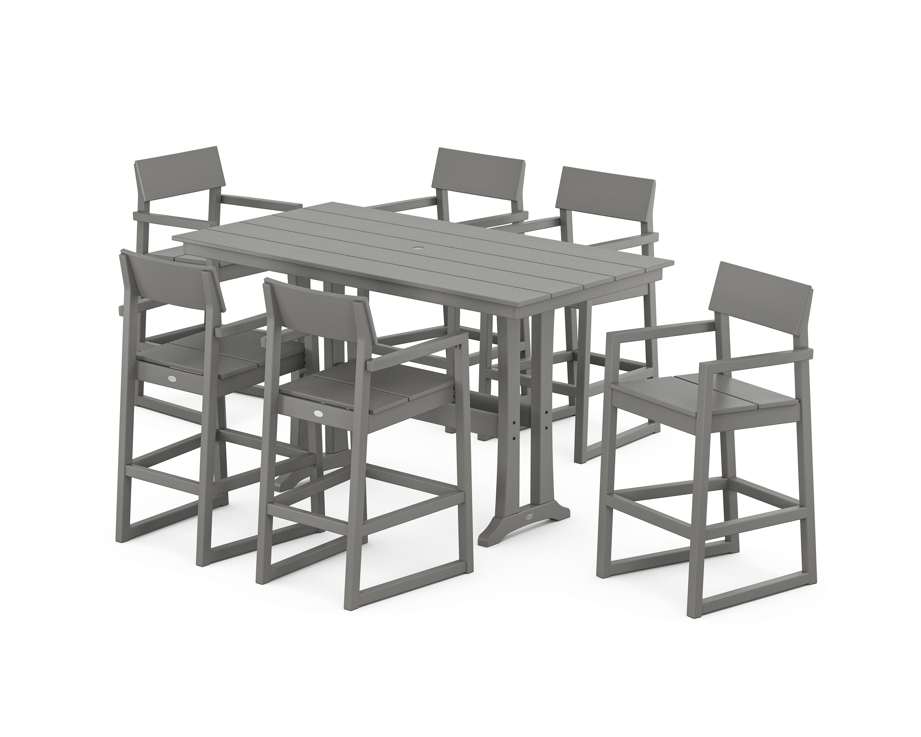 POLYWOOD EDGE Arm Chair 7-Piece Farmhouse Bar Set with Trestle Legs