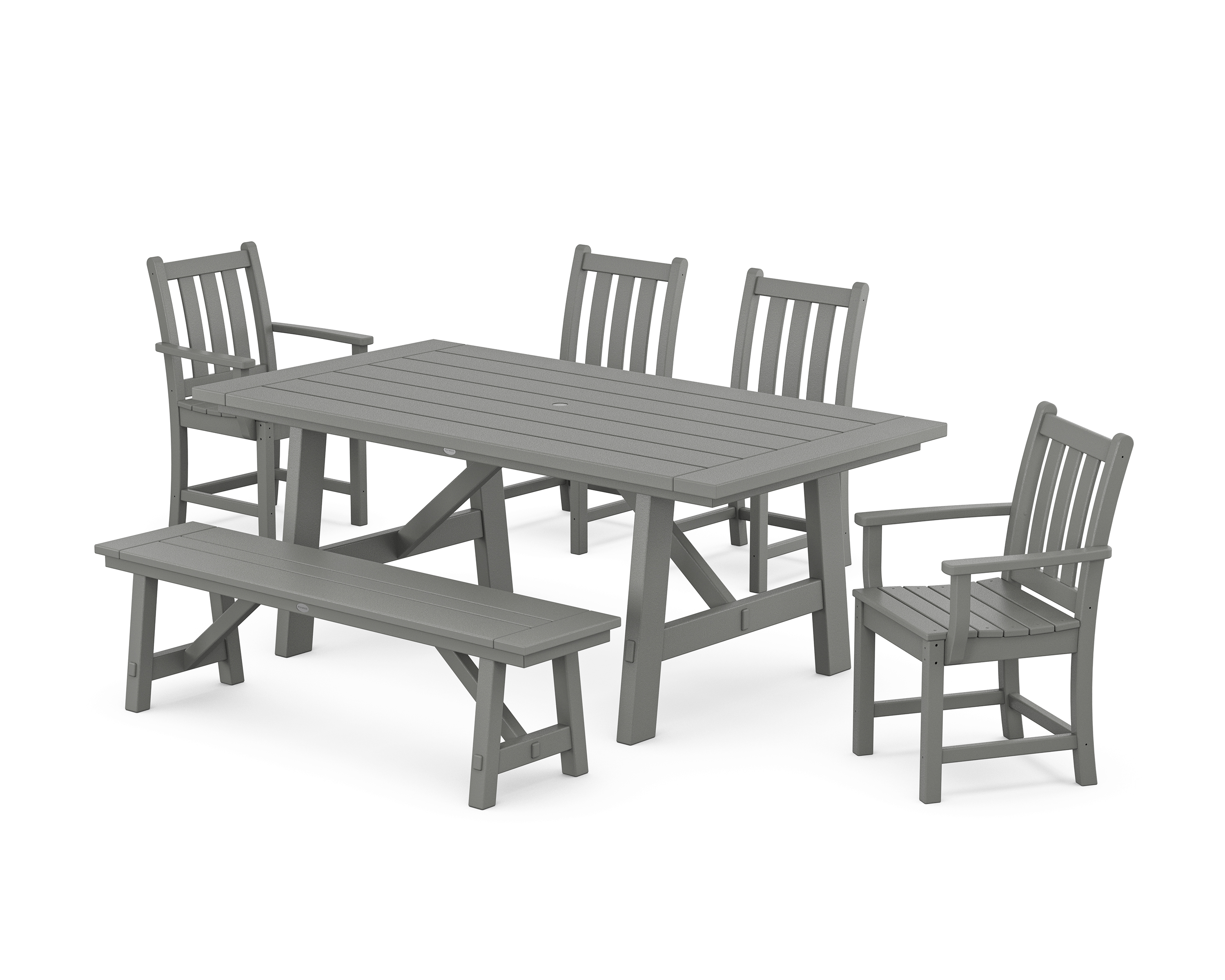 POLYWOOD Traditional Garden 6-Piece Rustic Farmhouse Dining Set With Bench