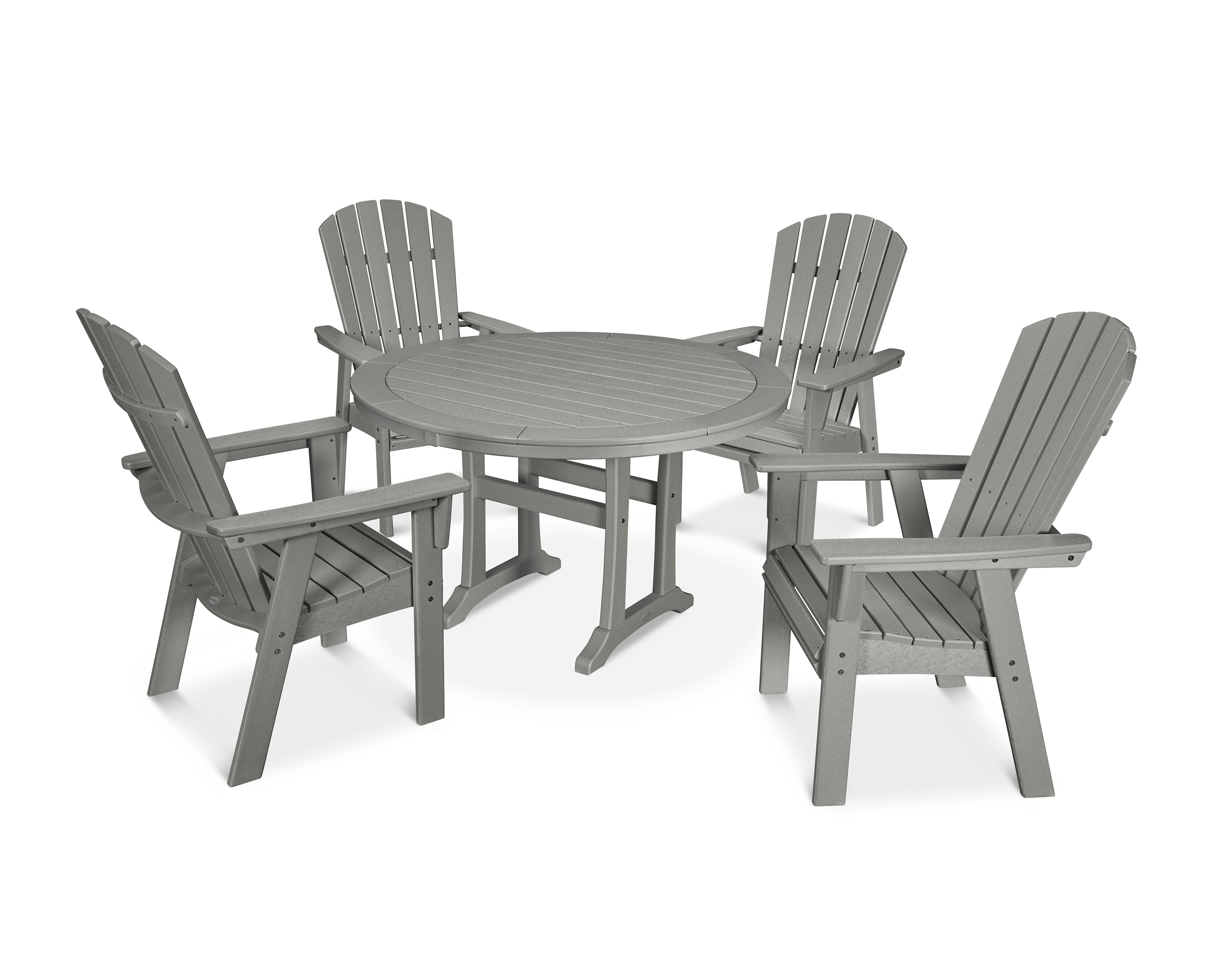 POLYWOOD Nautical Curveback Adirondack 5-Piece Round Dining Set with Trestle Legs
