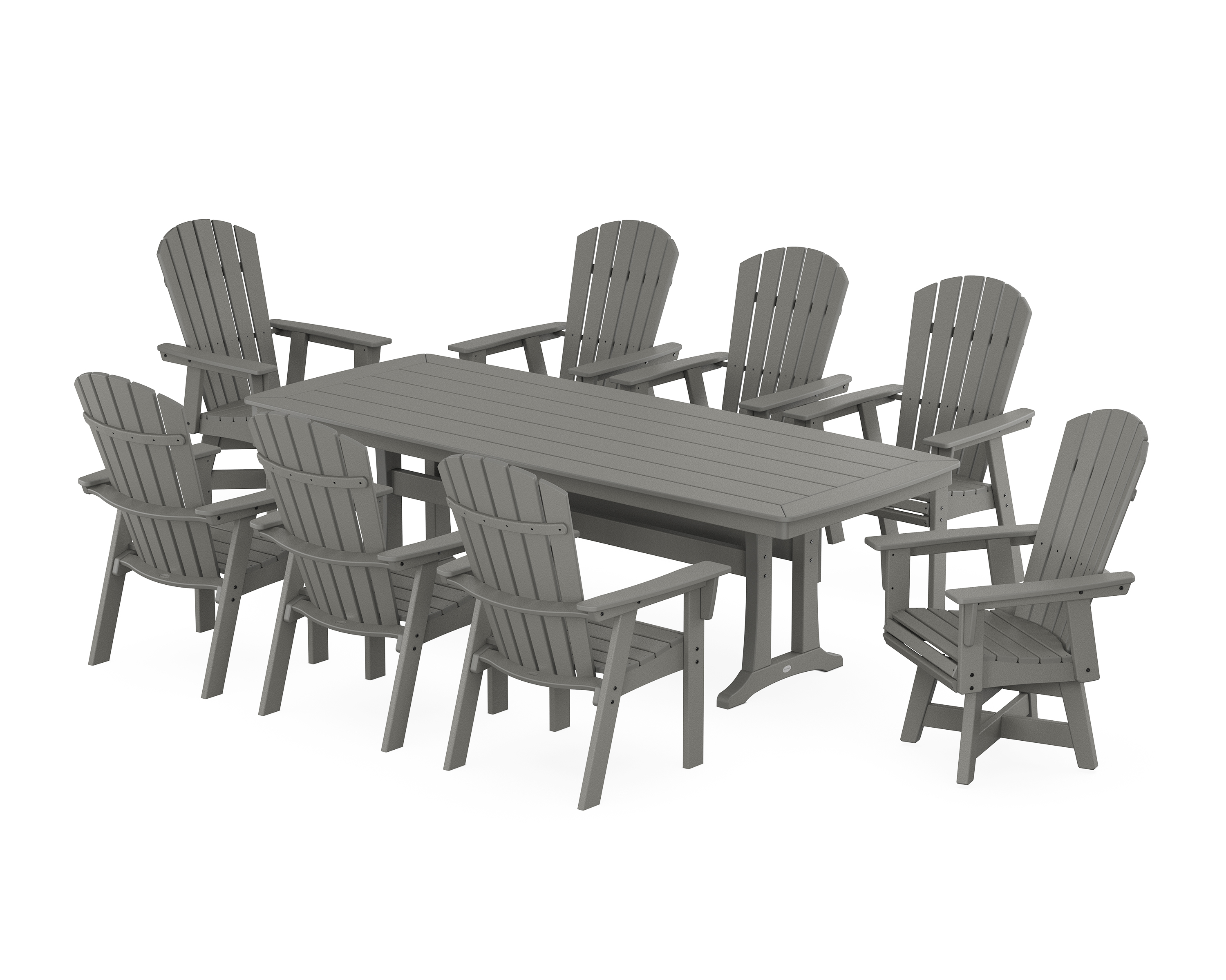 POLYWOOD Nautical Curveback Adirondack Swivel 9-Piece Dining Set with Trestle Legs
