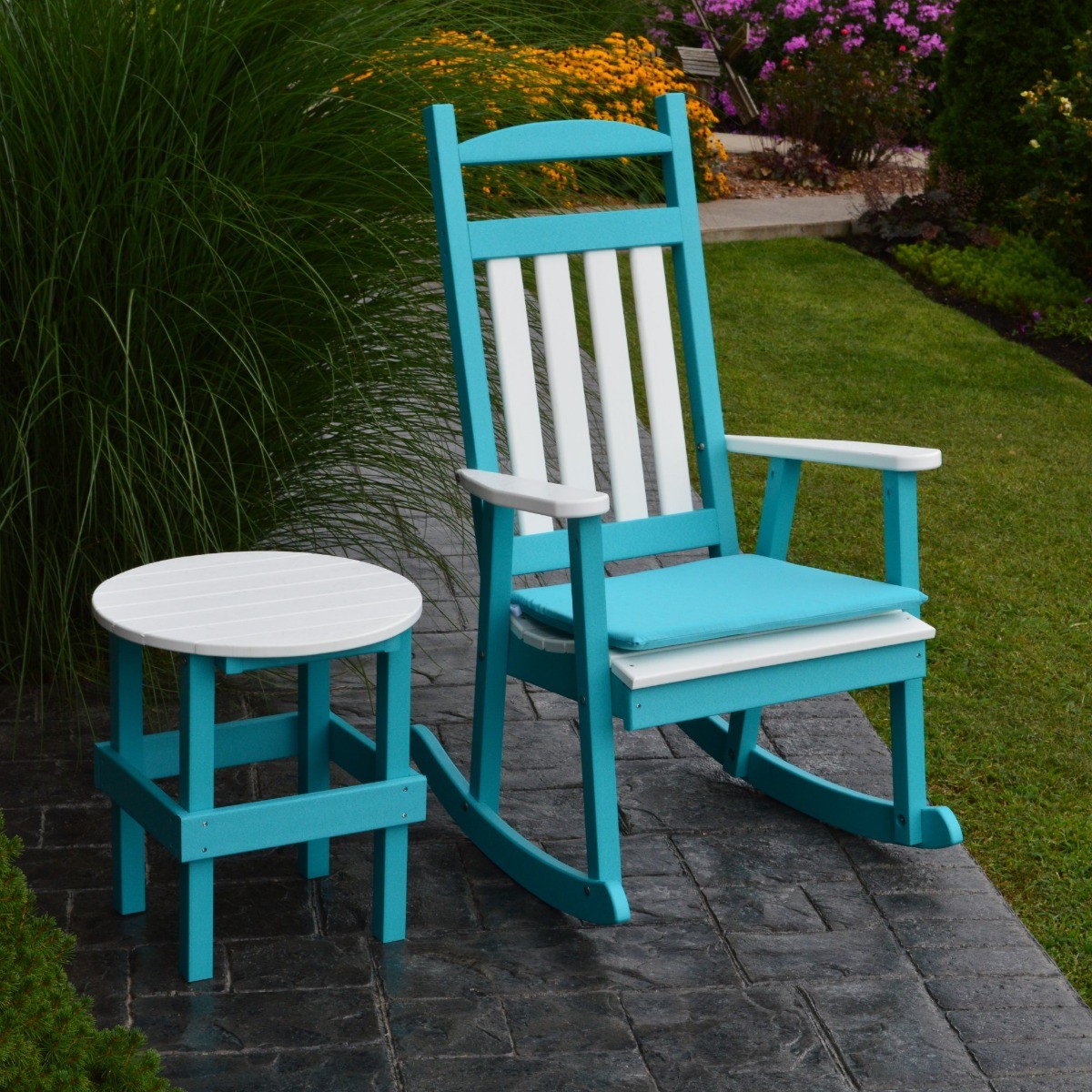 A&L Furniture Poly Classic Porch Rocker w/ White Accents