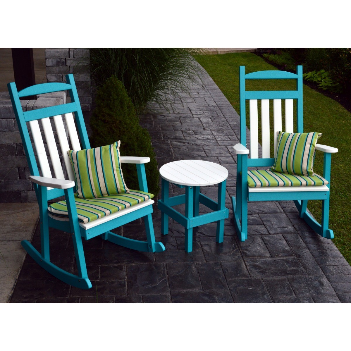 A&L Furniture Poly Classic Porch Rocker w/ White Accents