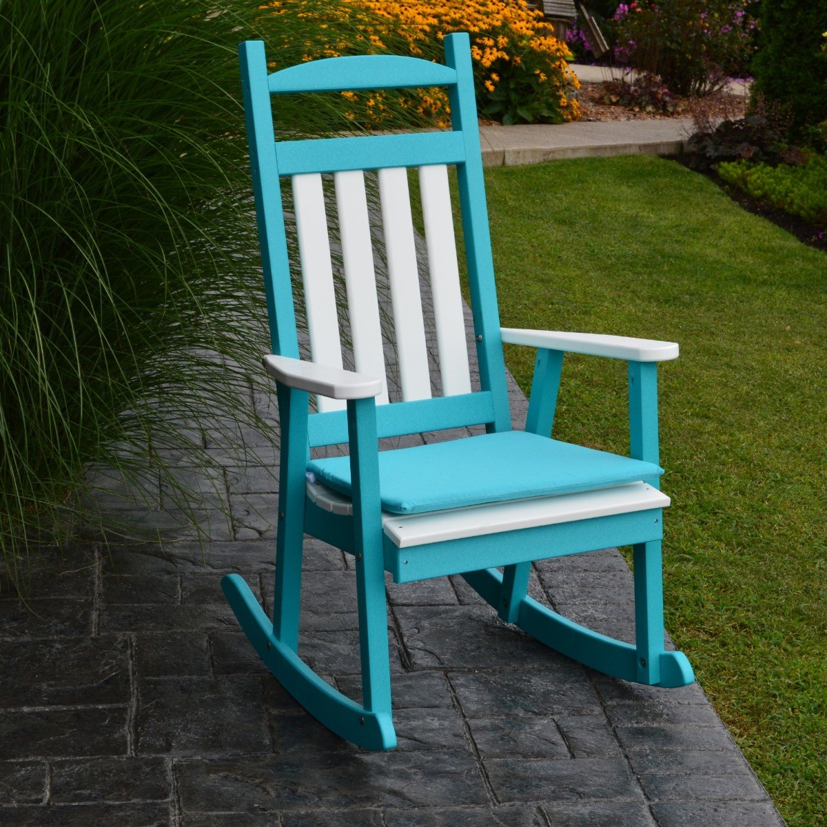 A&L Furniture Poly Classic Porch Rocker w/ White Accents